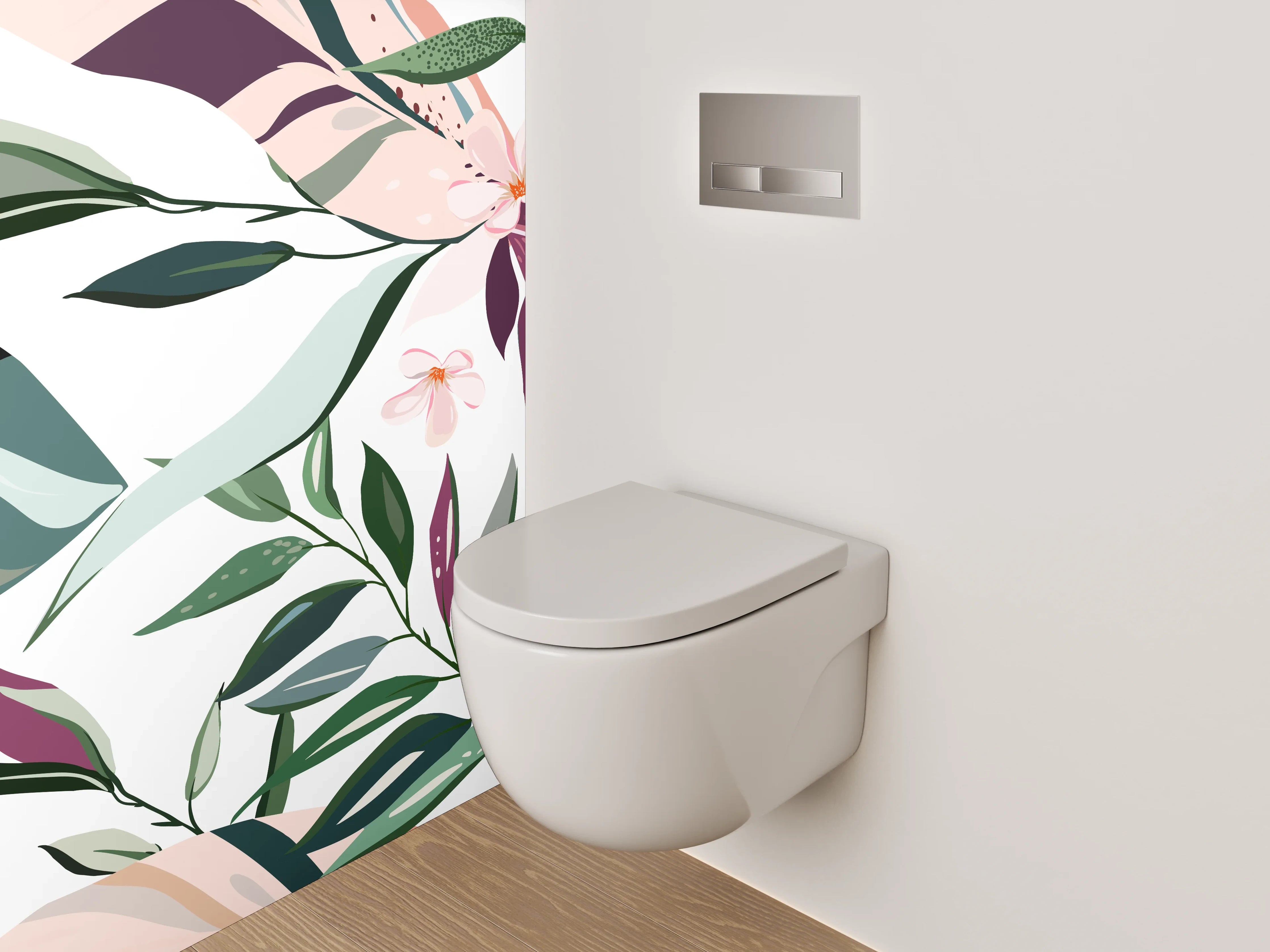 WC-Rückwand - Botanisches Muster in Rosa und Grün
