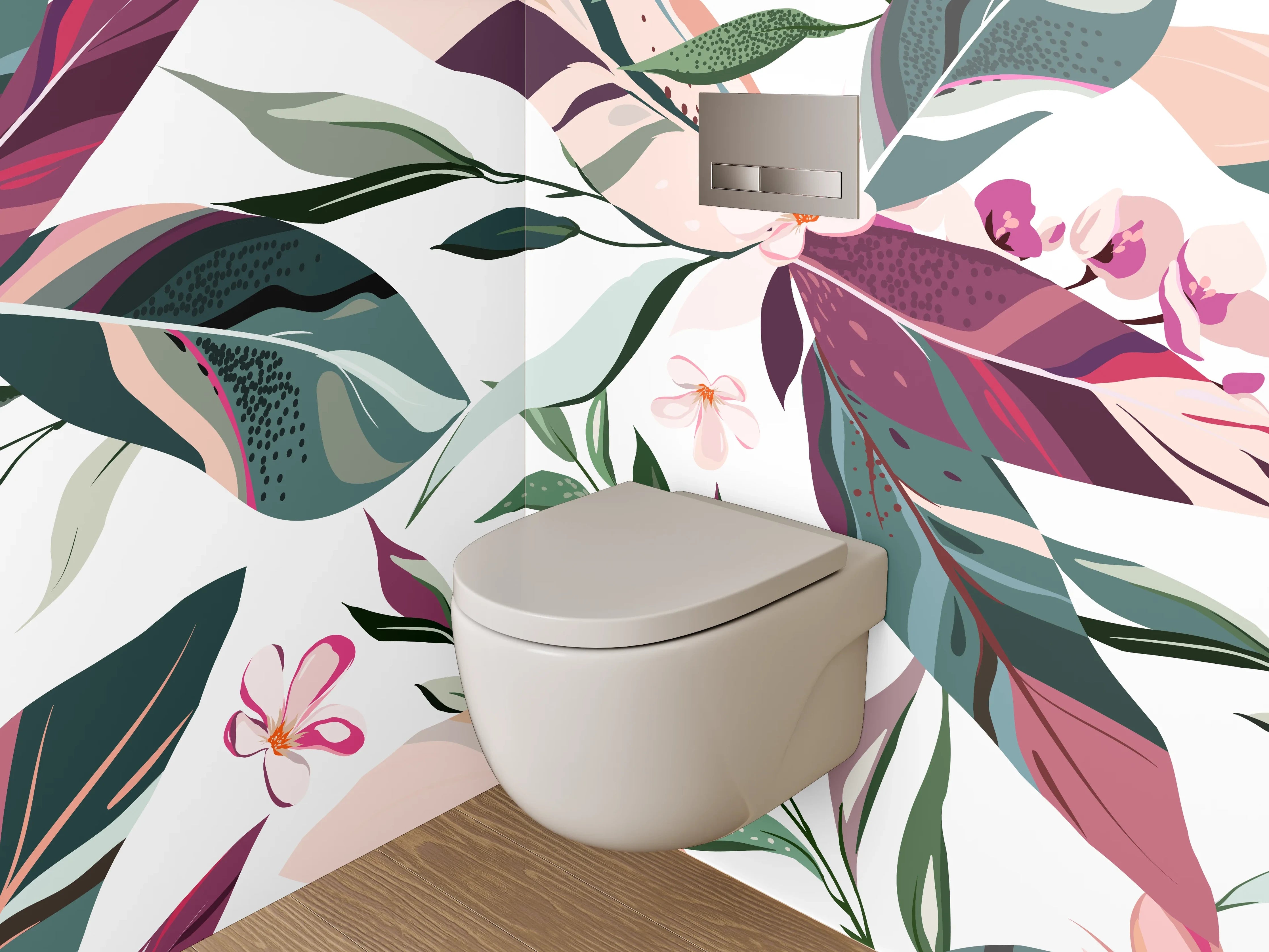 WC-Rückwand - Botanisches Muster in Rosa und Grün