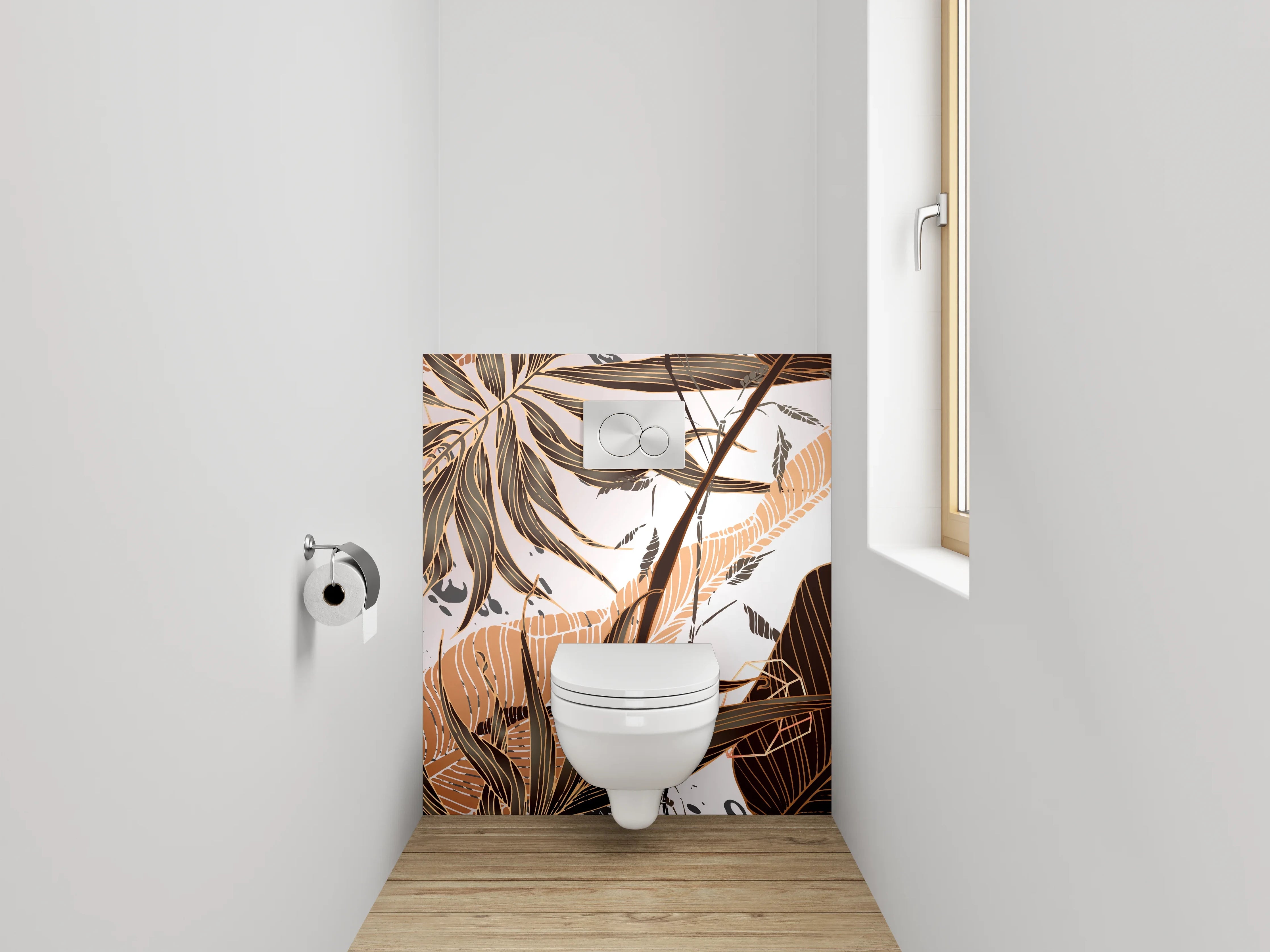 WC-Rückwand - Botanisches Vintage-Muster Braun Weiß