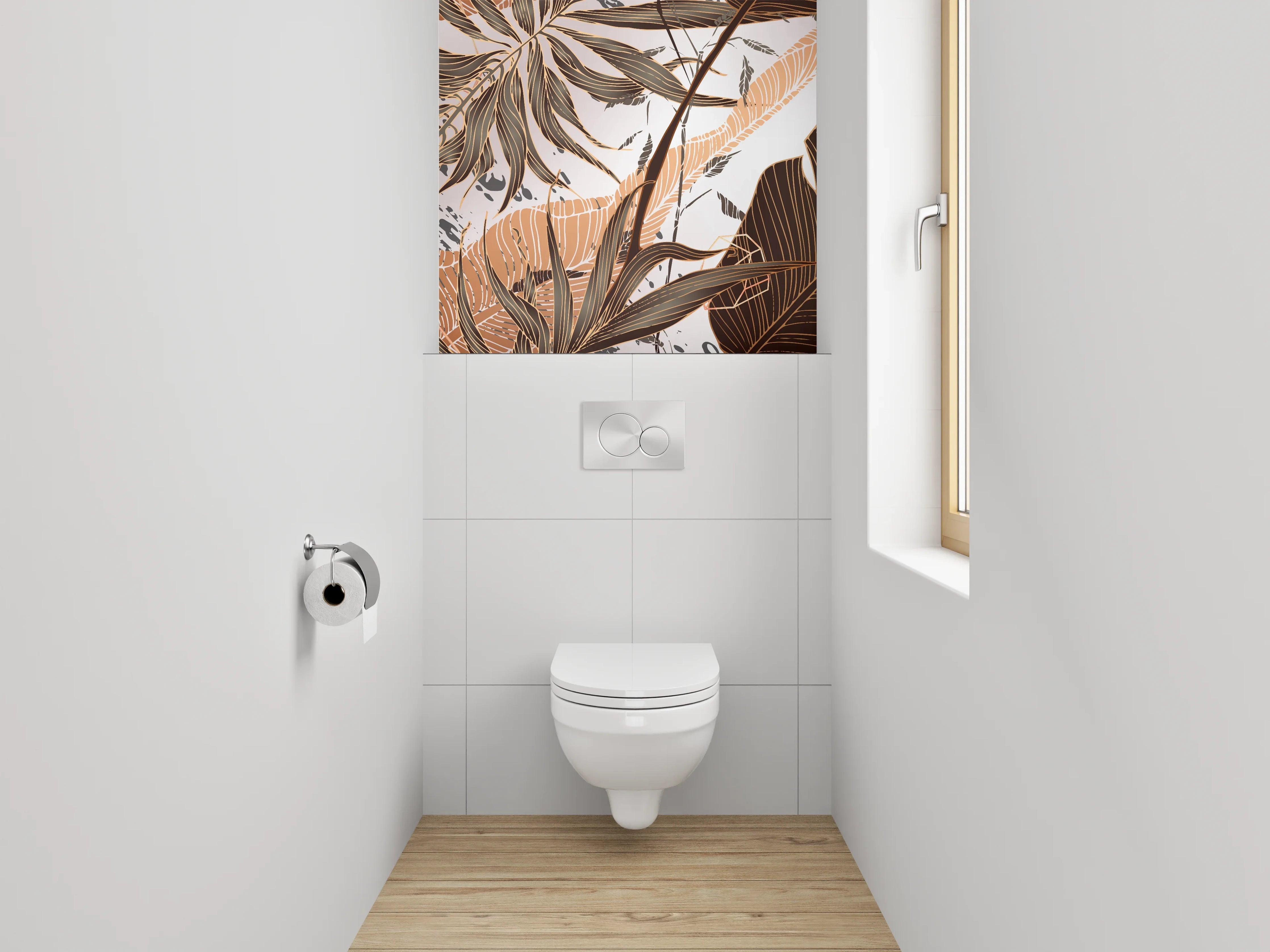 WC-Rückwand - Botanisches Vintage-Muster Braun Weiß