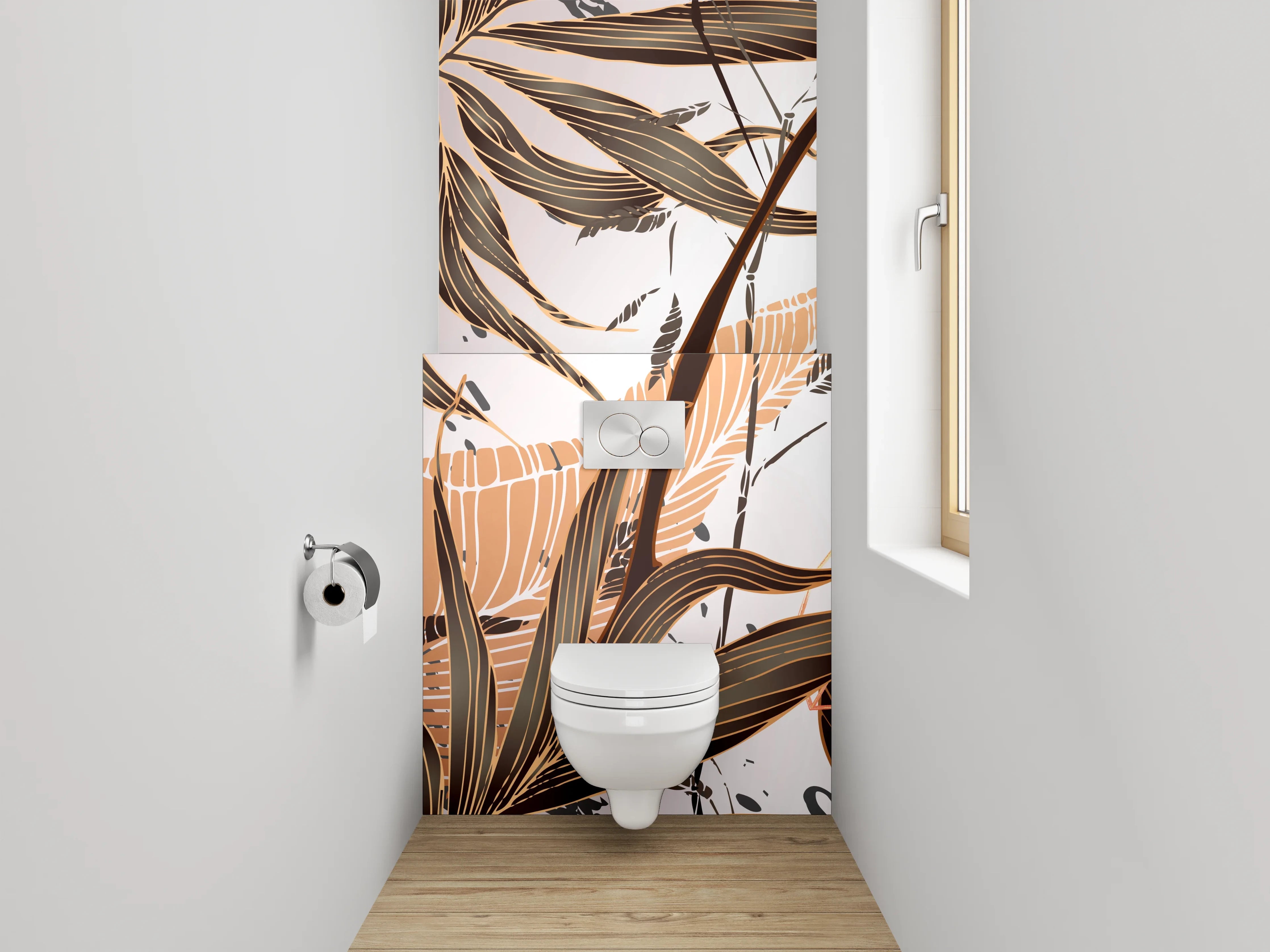 WC-Rückwand - Botanisches Vintage-Muster Braun Weiß