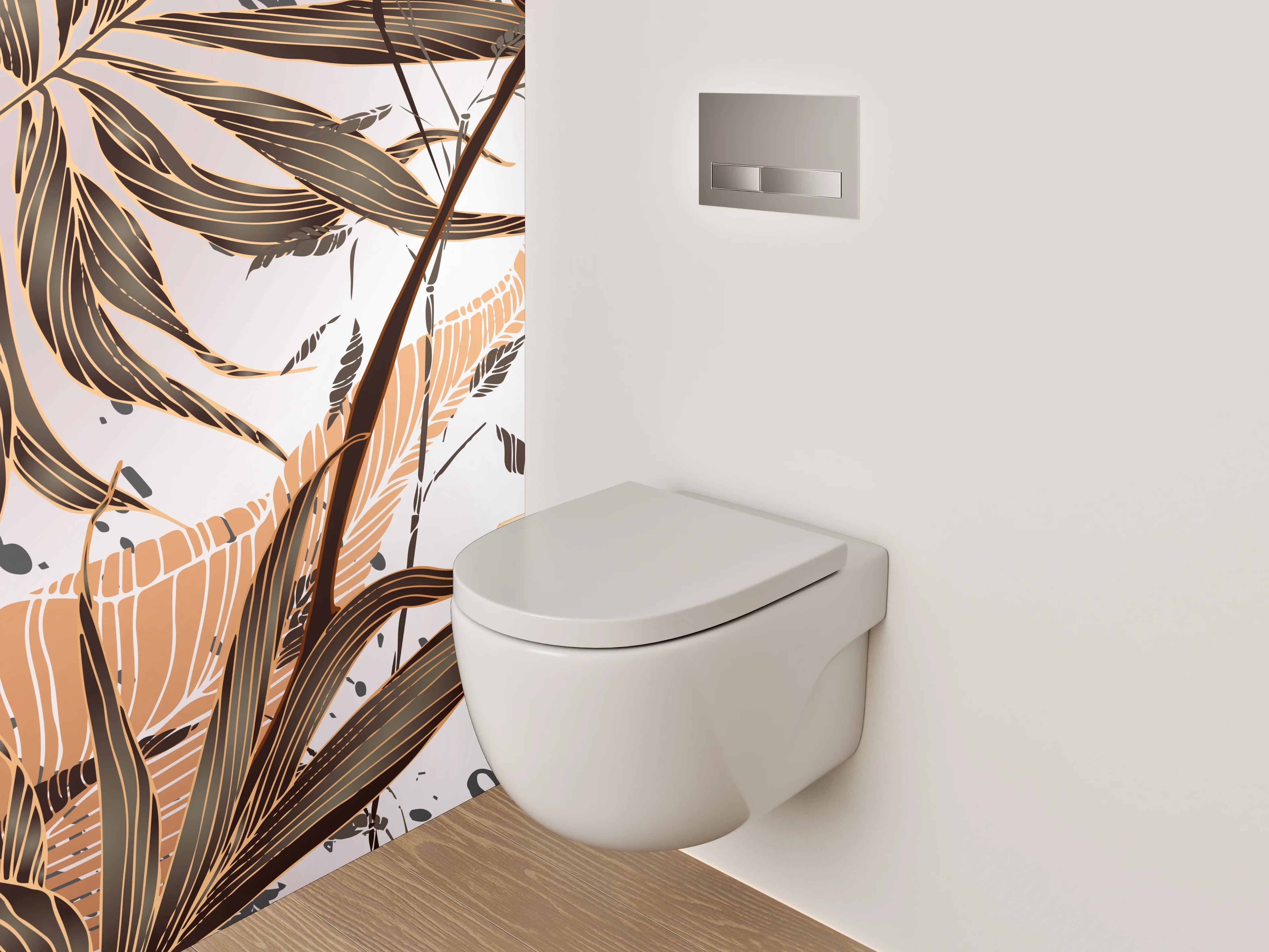 WC-Rückwand - Botanisches Vintage-Muster Braun Weiß