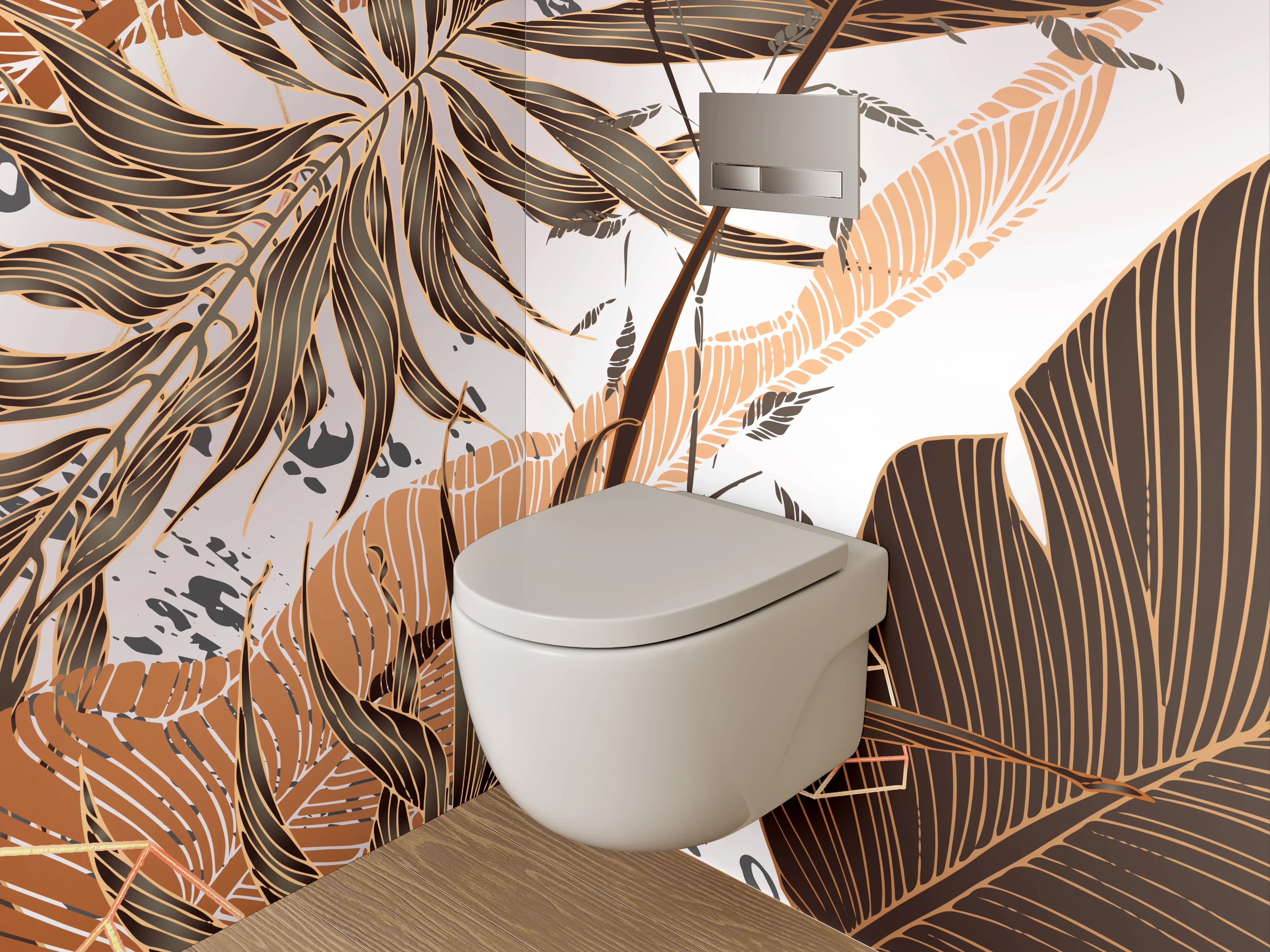 WC-Rückwand - Botanisches Vintage-Muster Braun Weiß