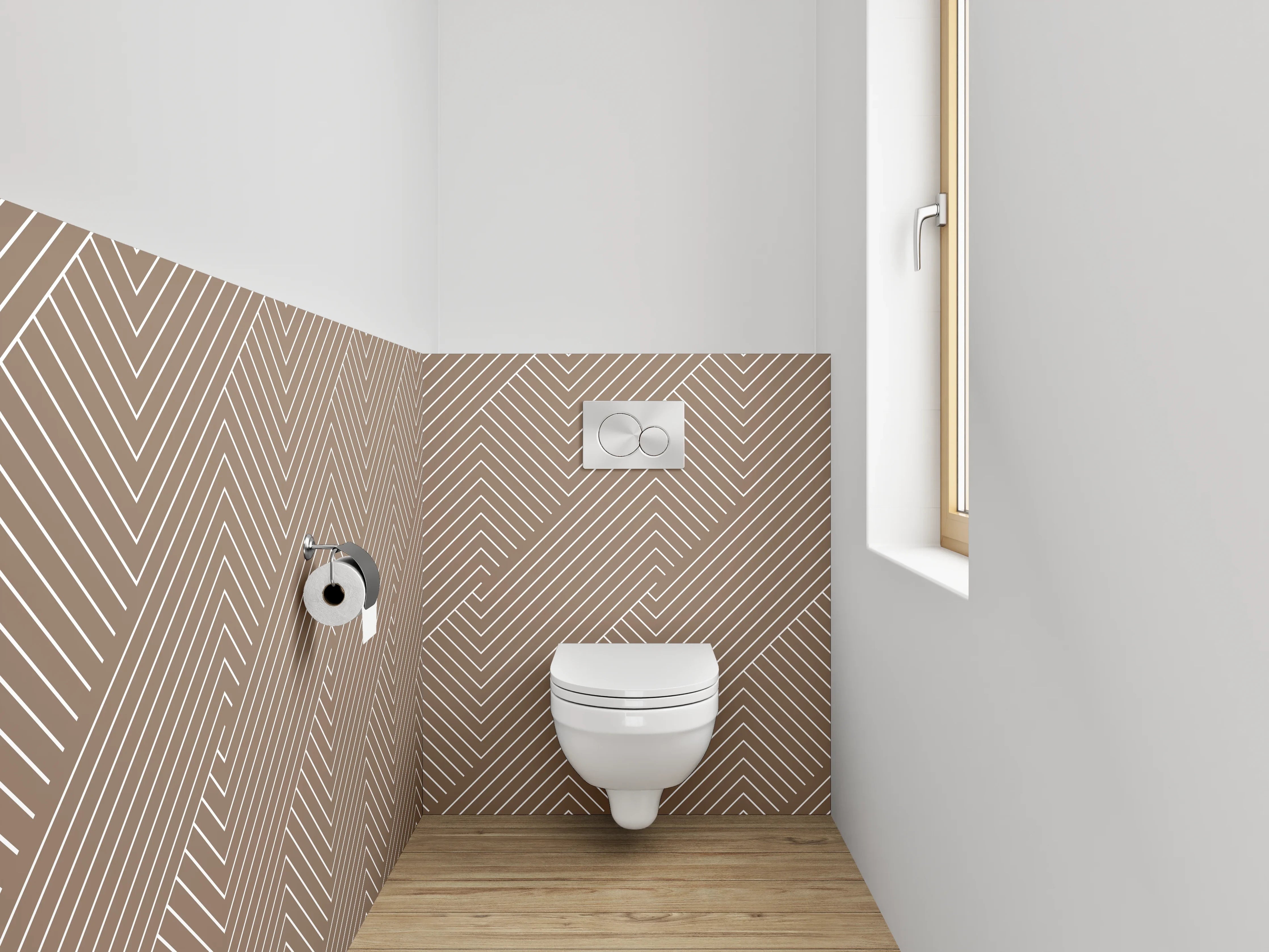 WC-Rückwand - Braun-Graues Liniengeflecht auf Weiß