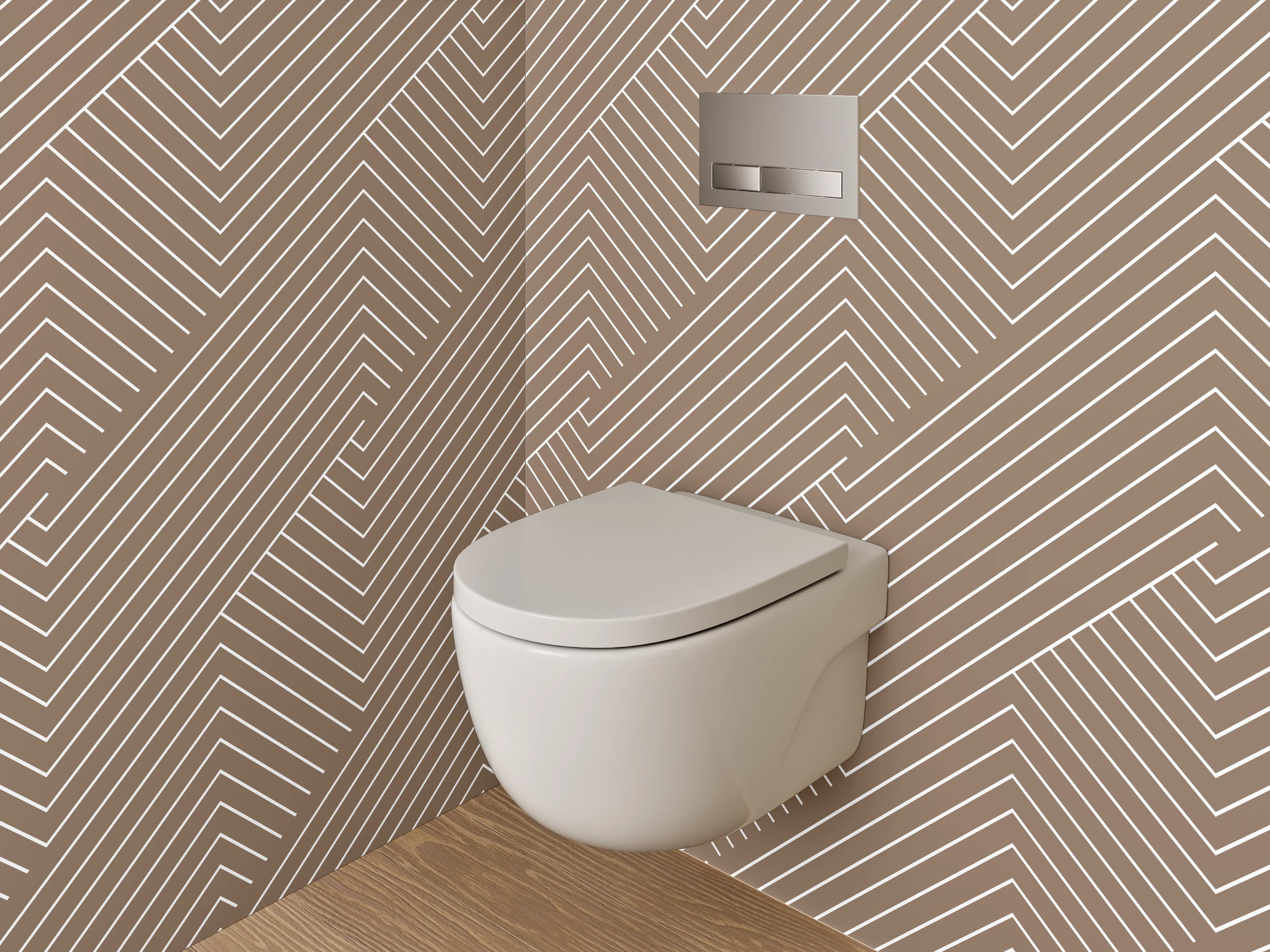 WC-Rückwand - Braun-Graues Liniengeflecht auf Weiß