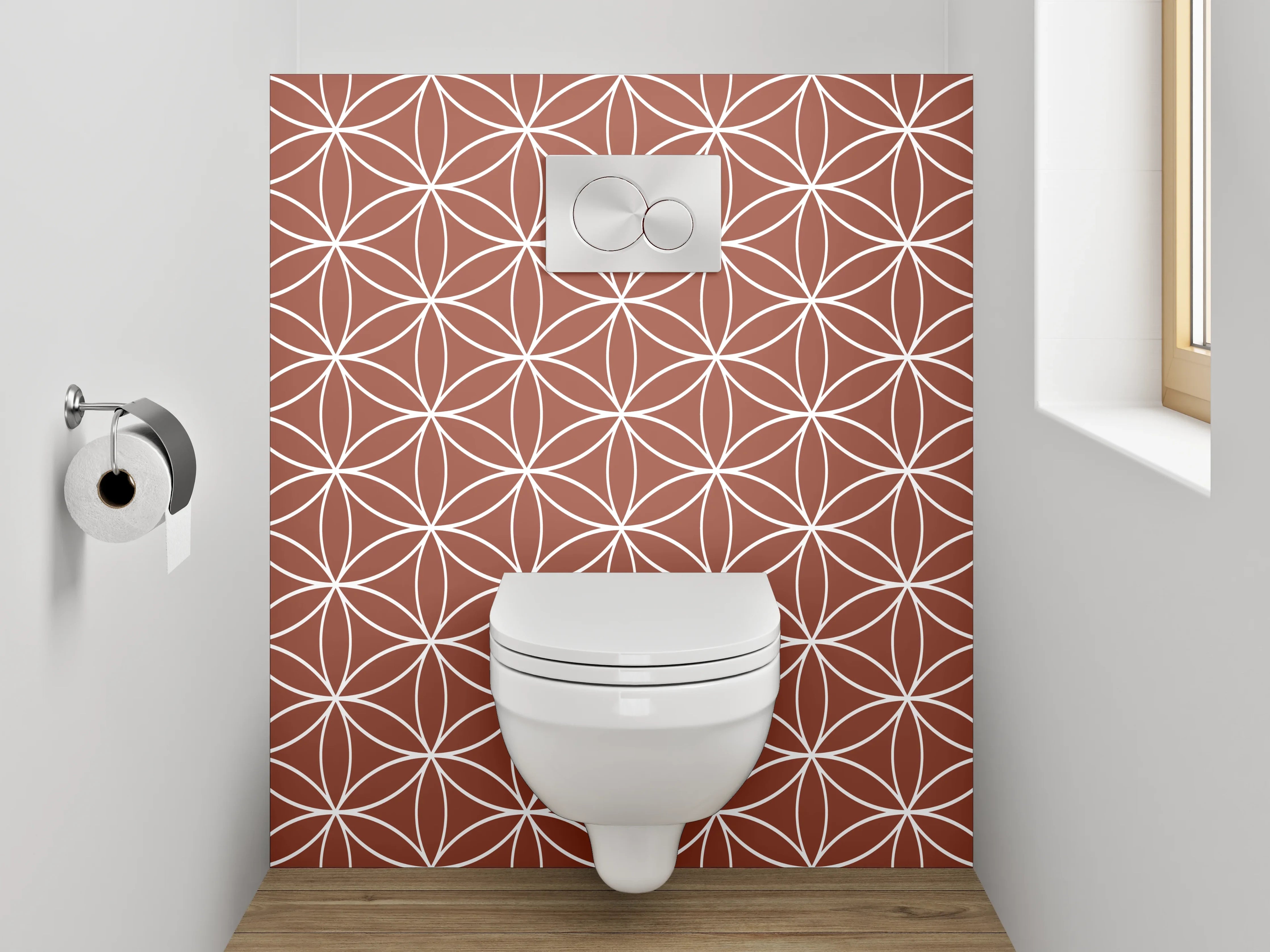 WC-Rückwand - Braun-Graues Retro-Geometriemuster