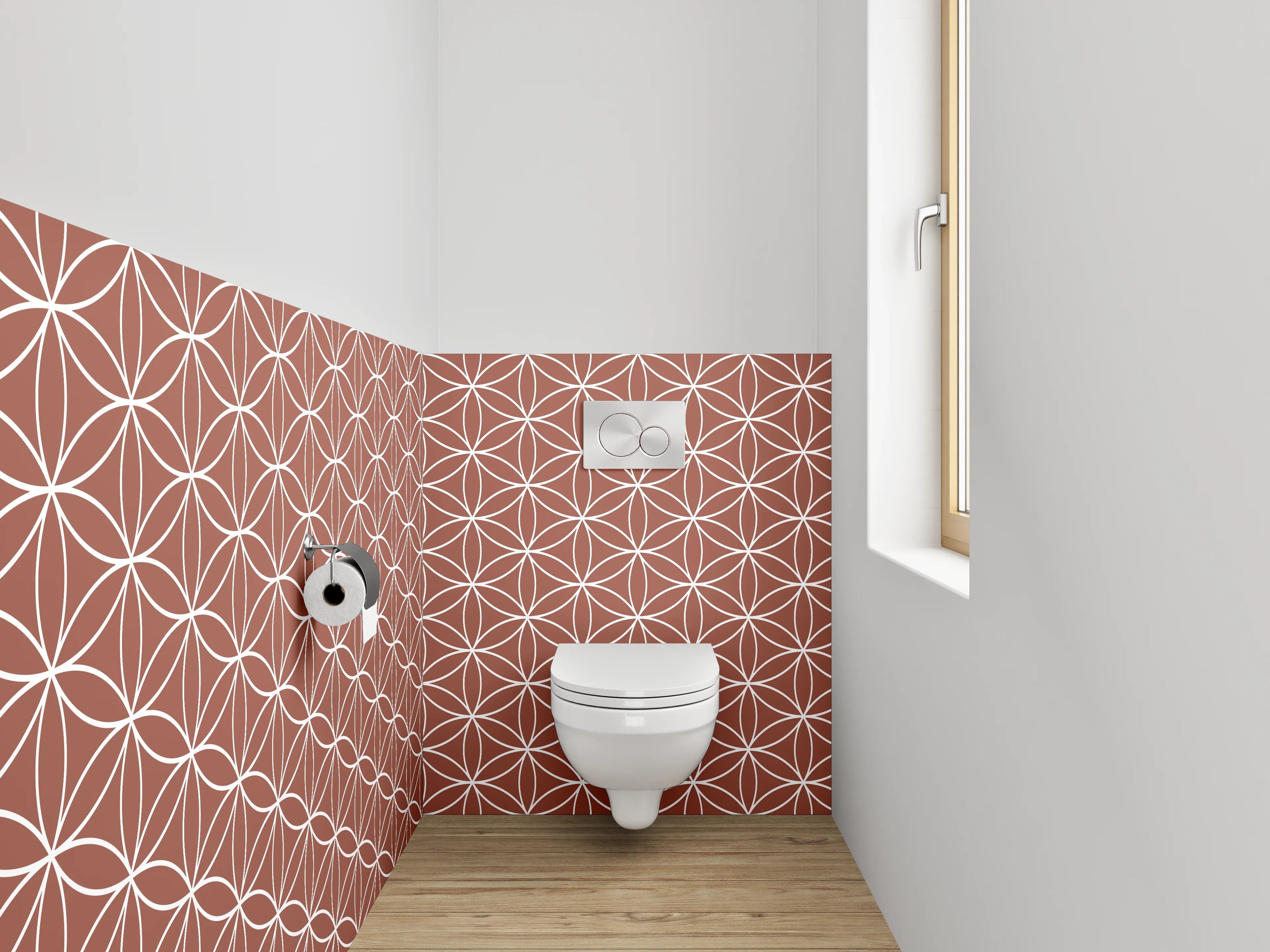 WC-Rückwand - Braun-Graues Retro-Geometriemuster