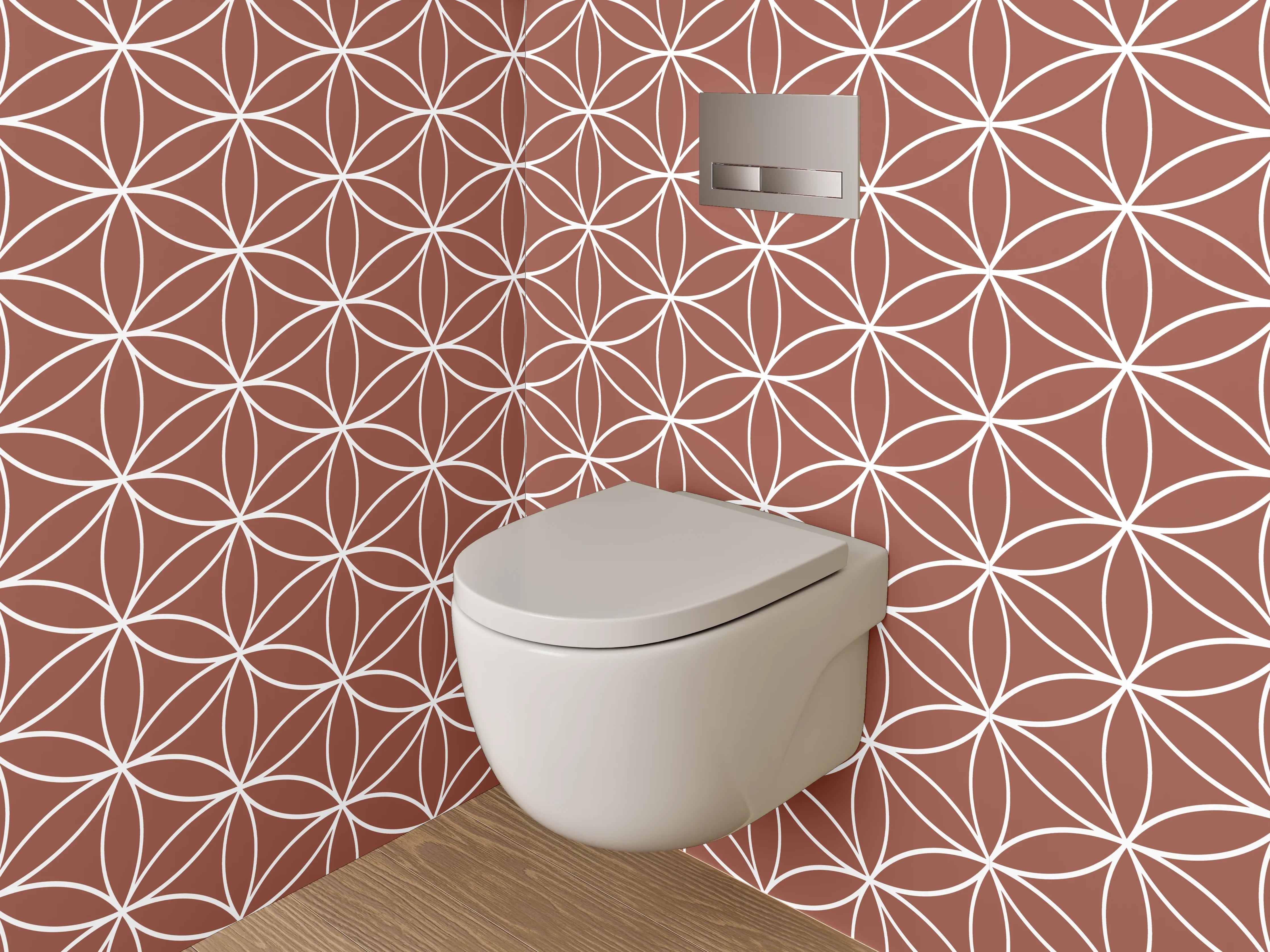 WC-Rückwand - Braun-Graues Retro-Geometriemuster