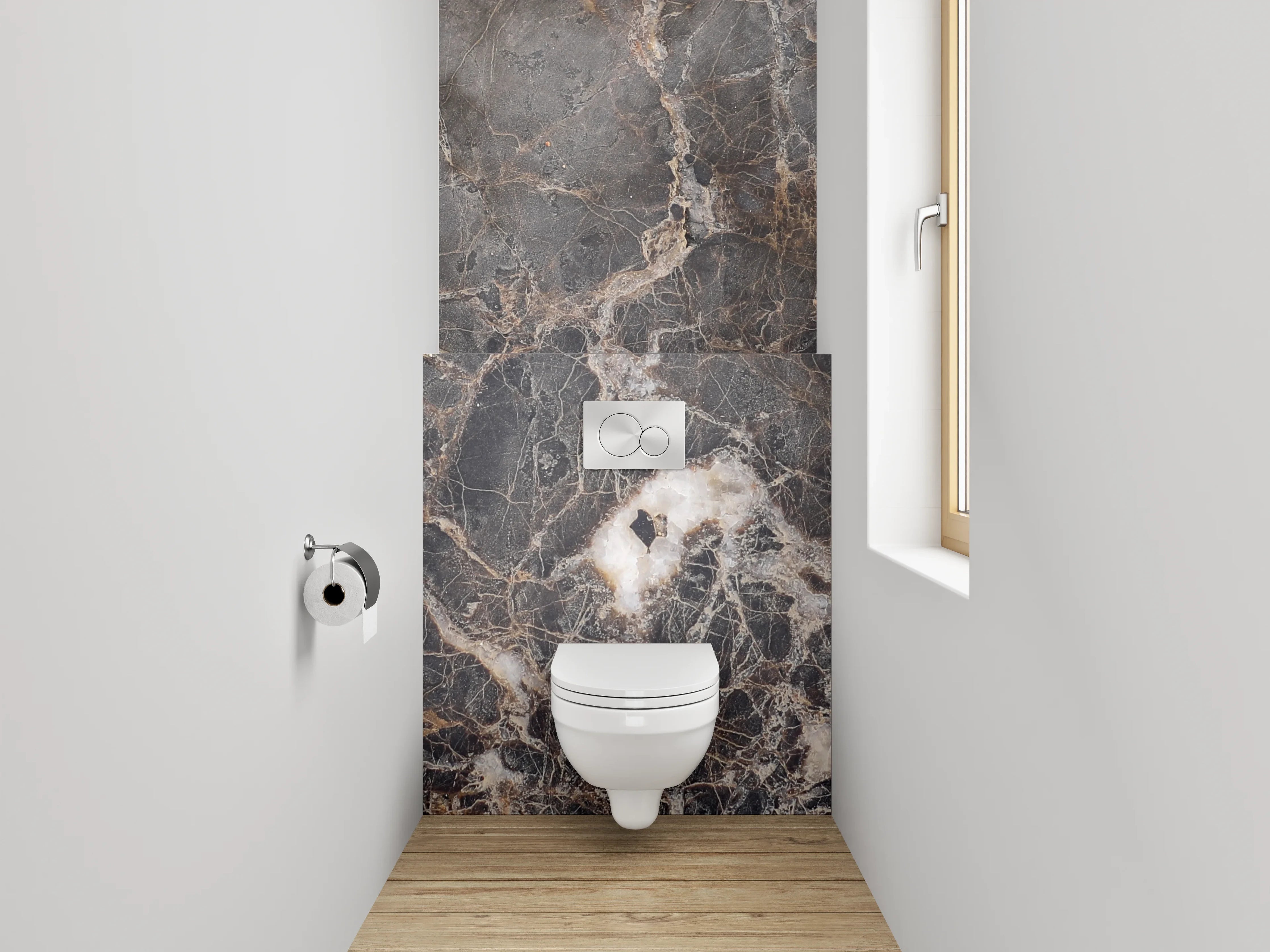 WC-Rückwand - Braun-graue Marmoroptik Fliesenplatte