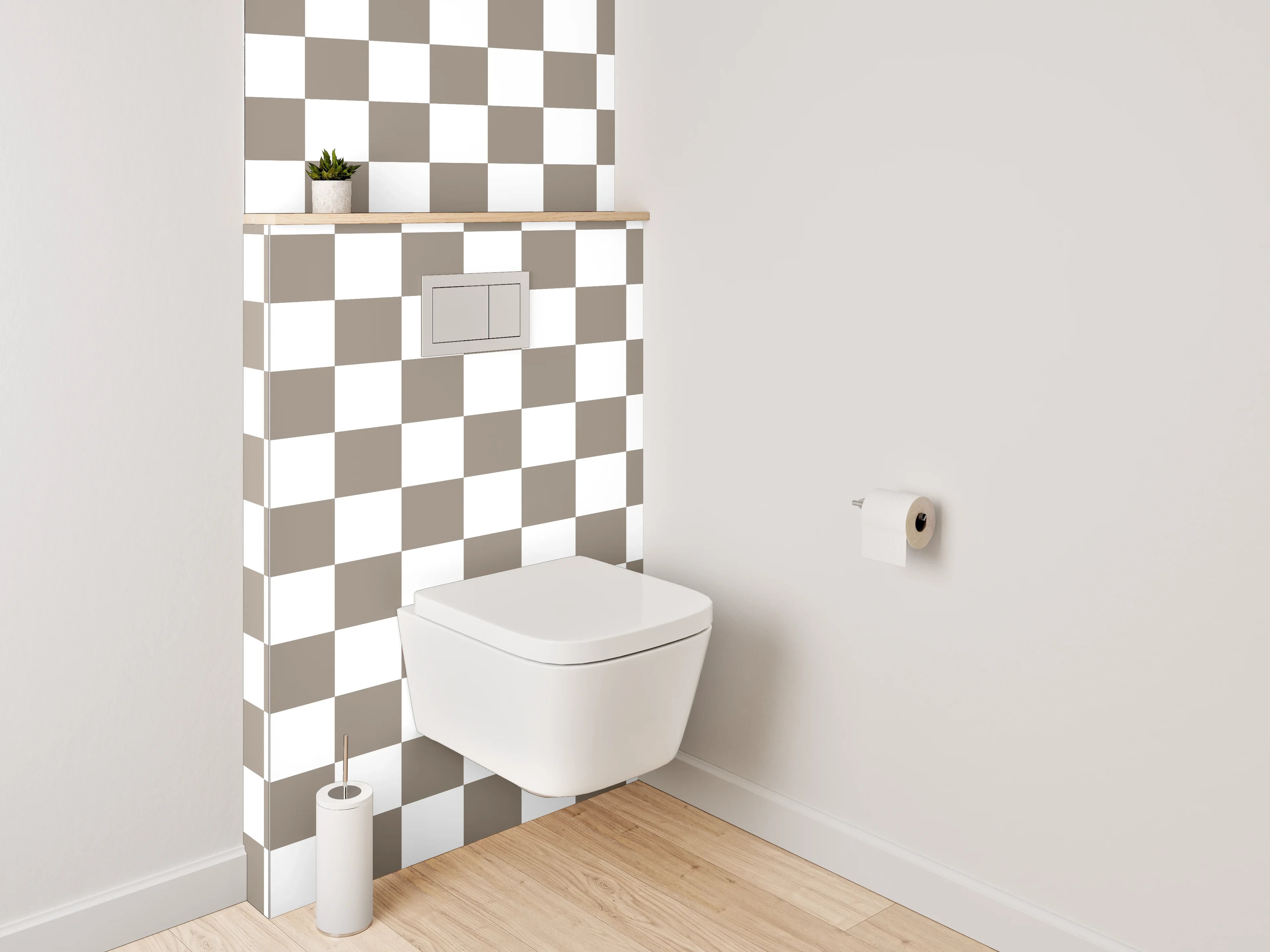 WC-Rückwand - Braun-weißes Schachbrett Muster modern