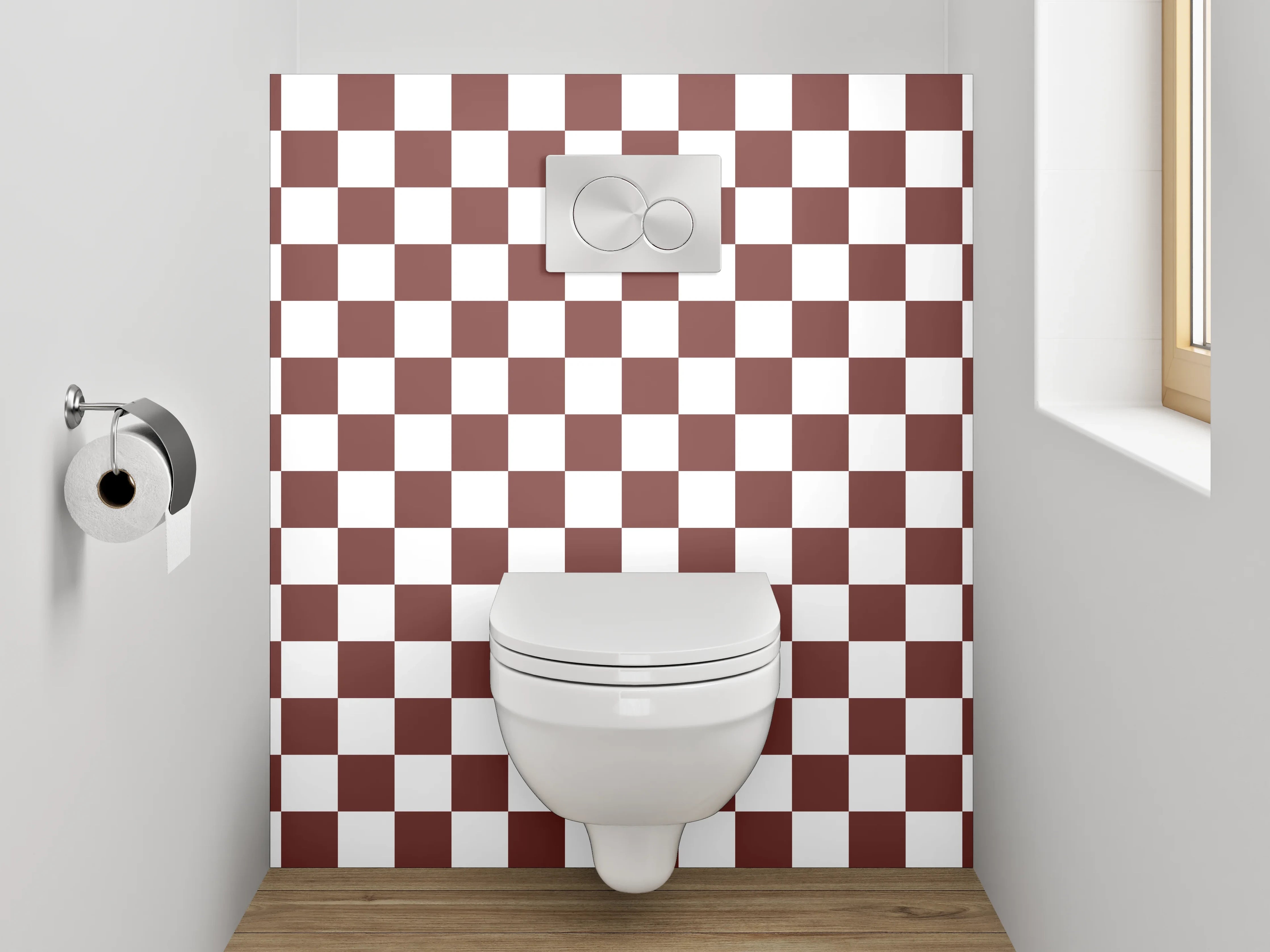 WC-Rückwand - Braun-weißes Schachbrettmuster modern
