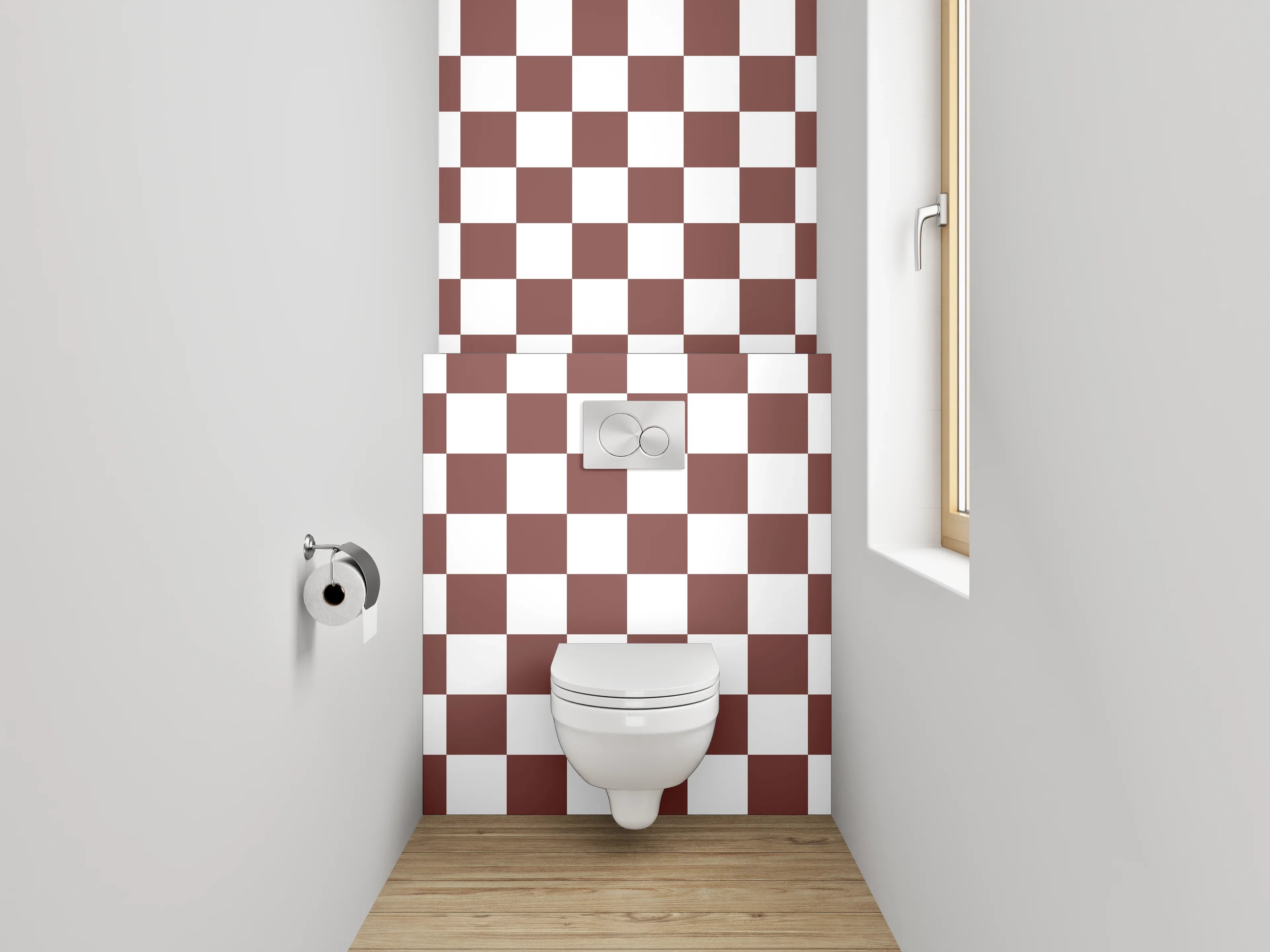 WC-Rückwand - Braun-weißes Schachbrettmuster modern
