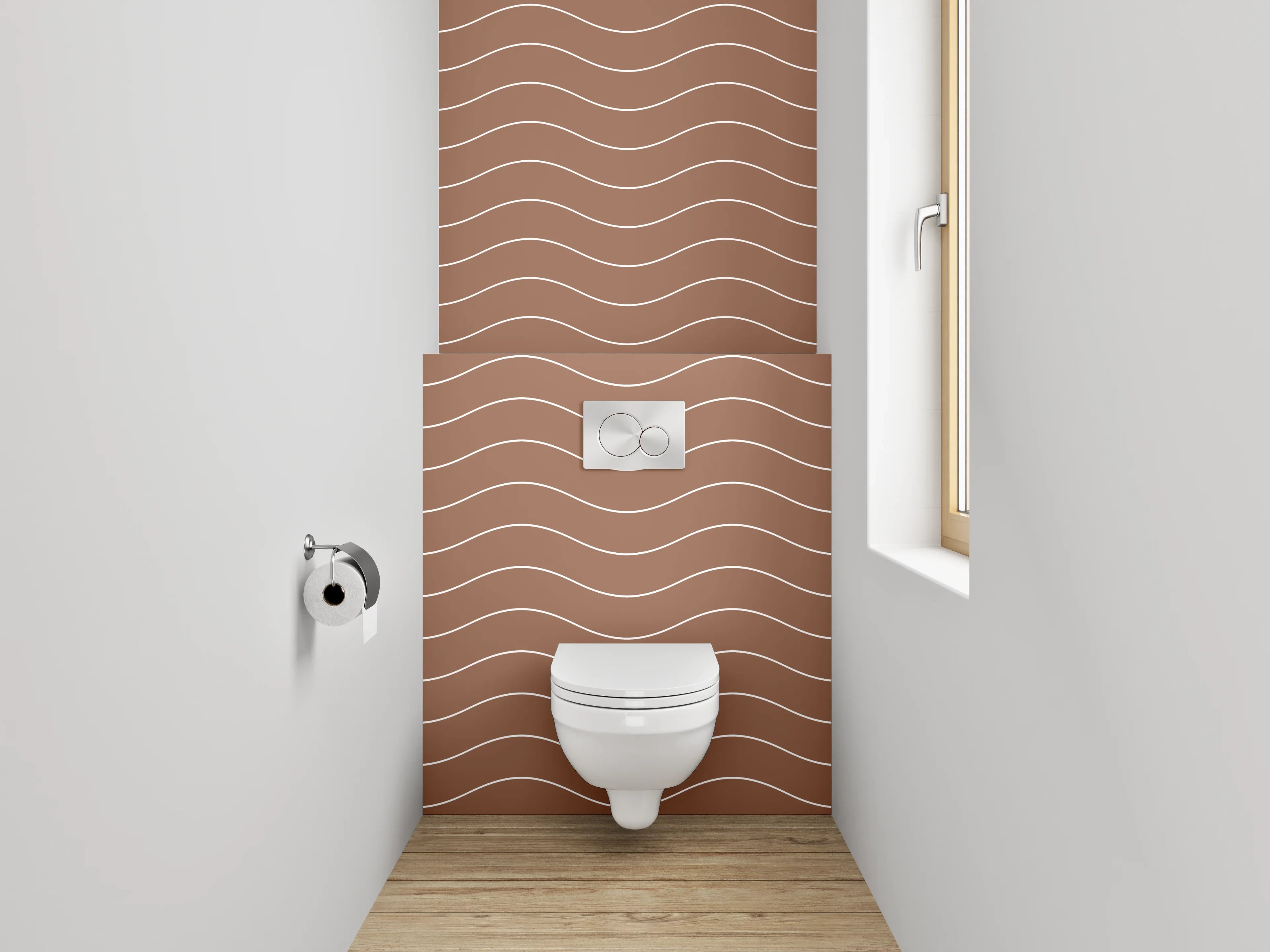 WC-Rückwand - Braune Holzmaserung mit Wellenmuster