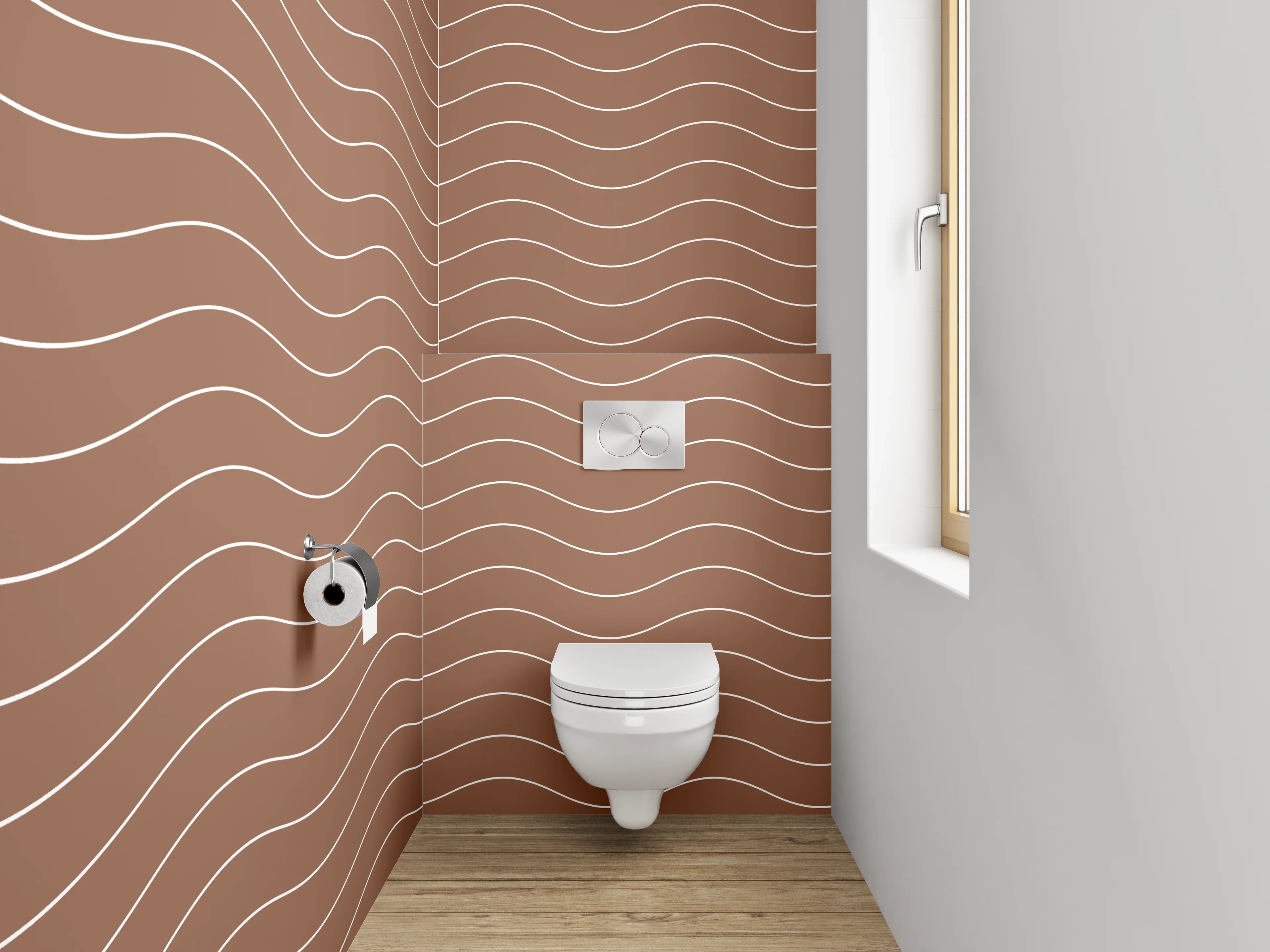 WC-Rückwand - Braune Holzmaserung mit Wellenmuster