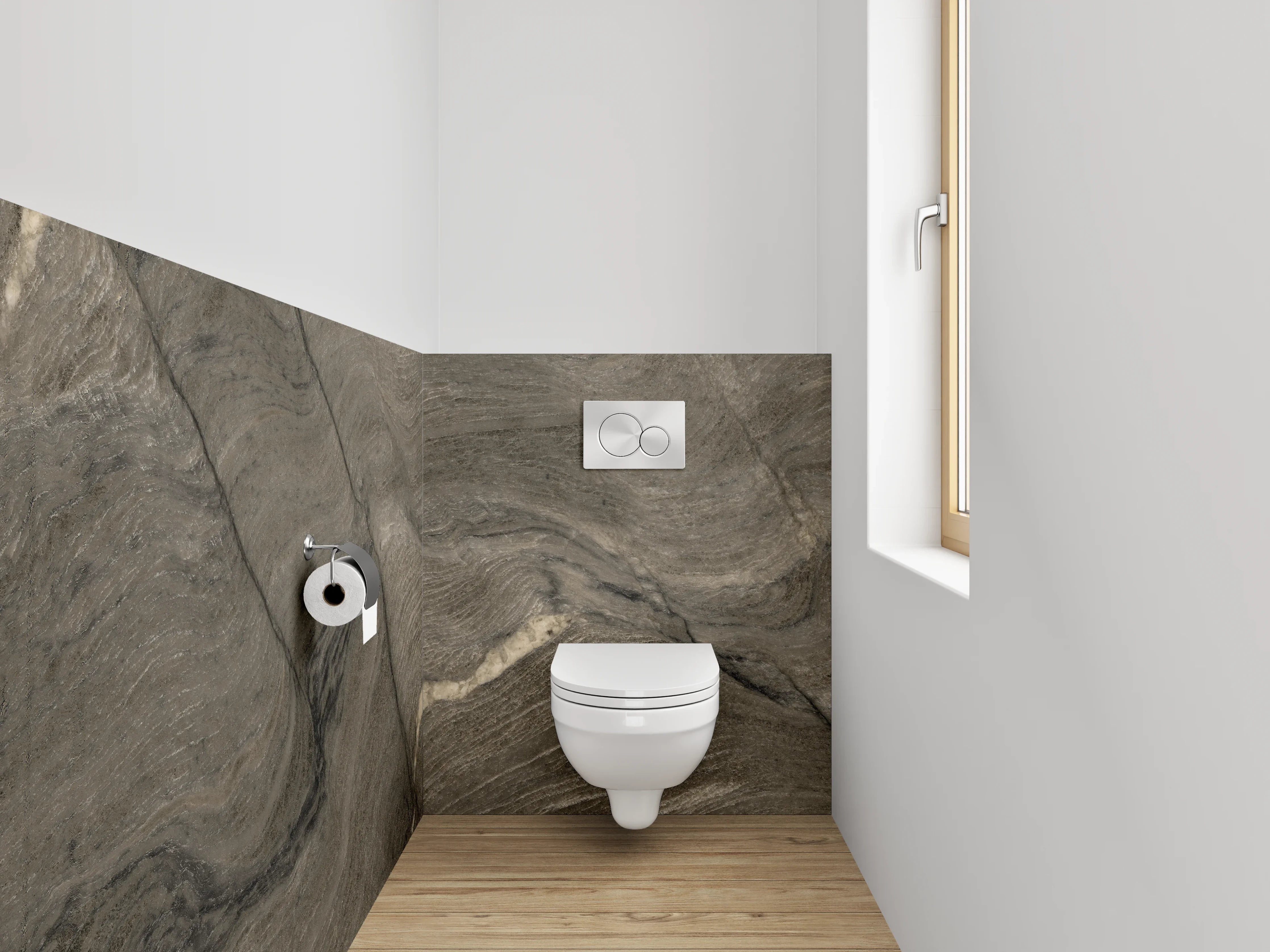 WC-Rückwand - Brauner Quarzit mit natürlichen Maserungen