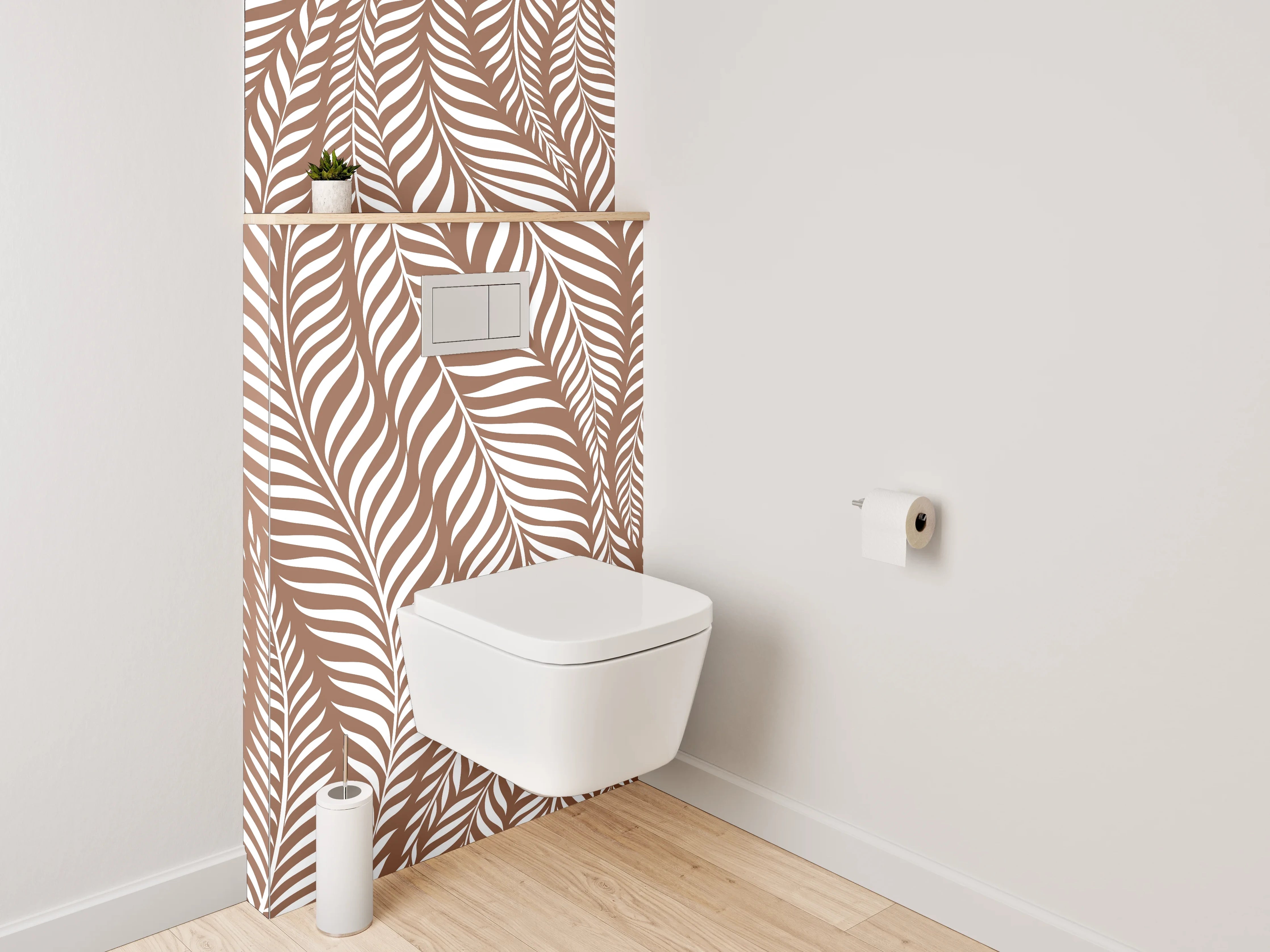 WC-Rückwand - Braunes Blätter-Muster Design