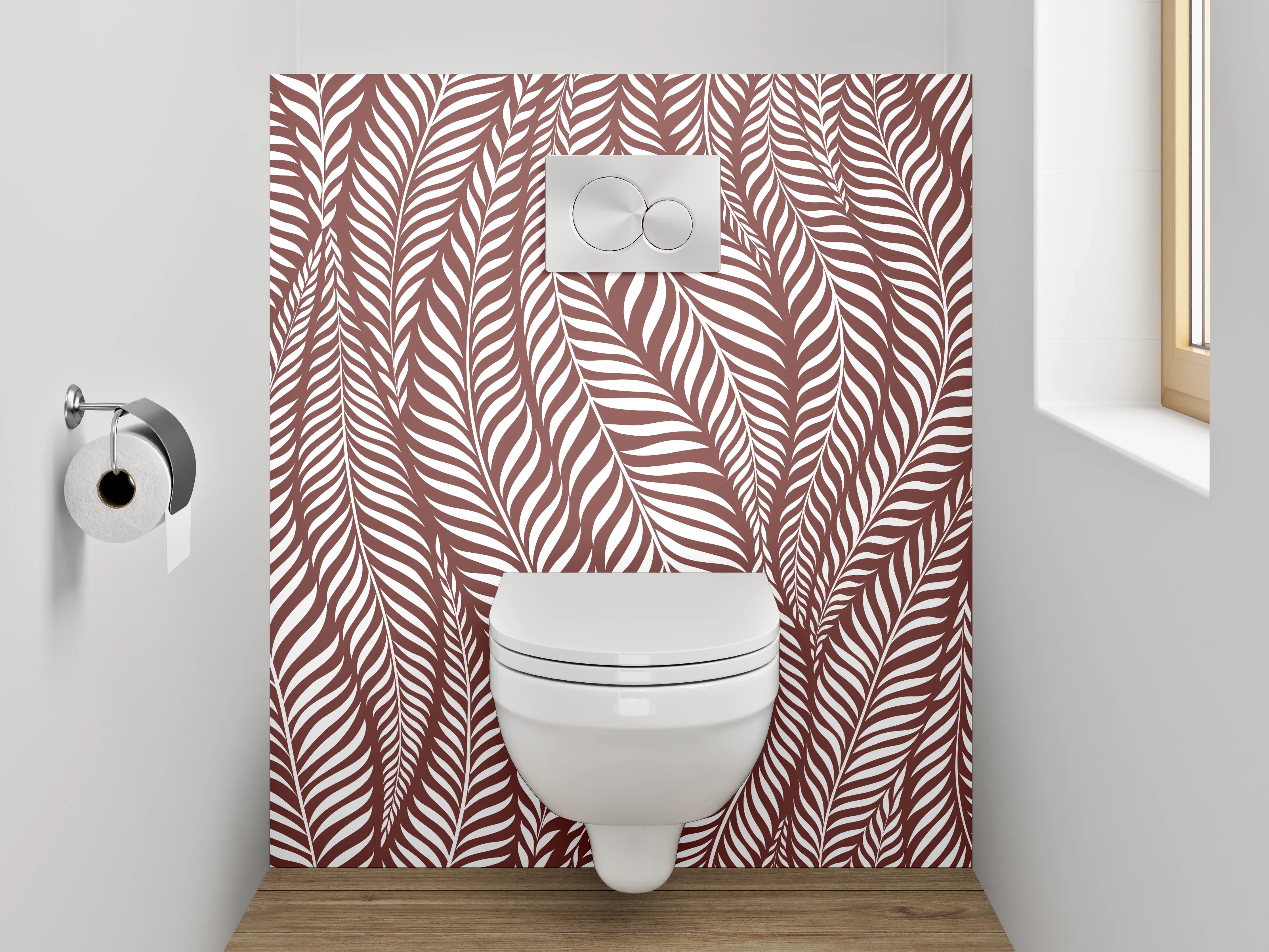 WC-Rückwand - Braunes Blätter-Muster modern