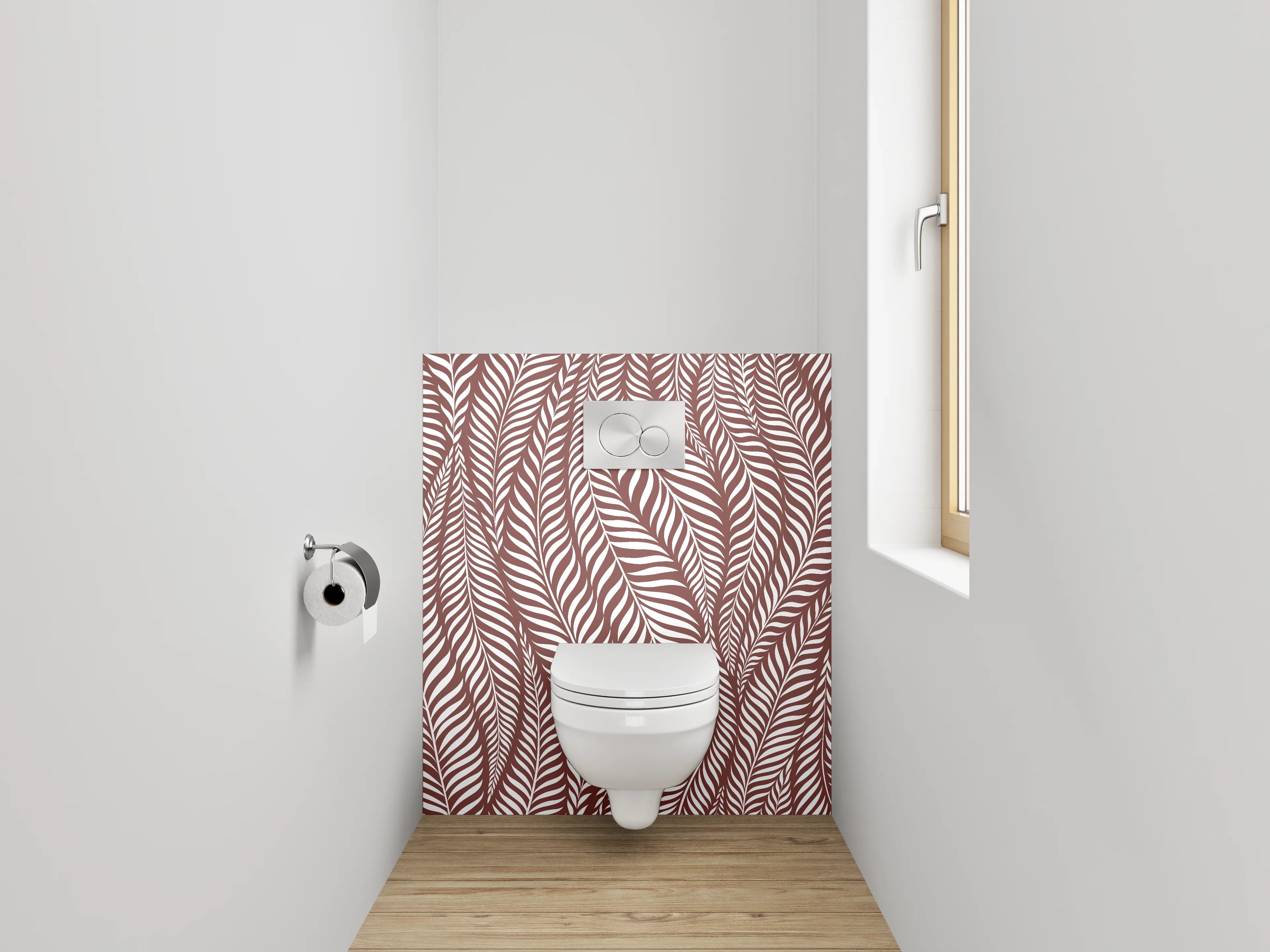 WC-Rückwand - Braunes Blätter-Muster modern