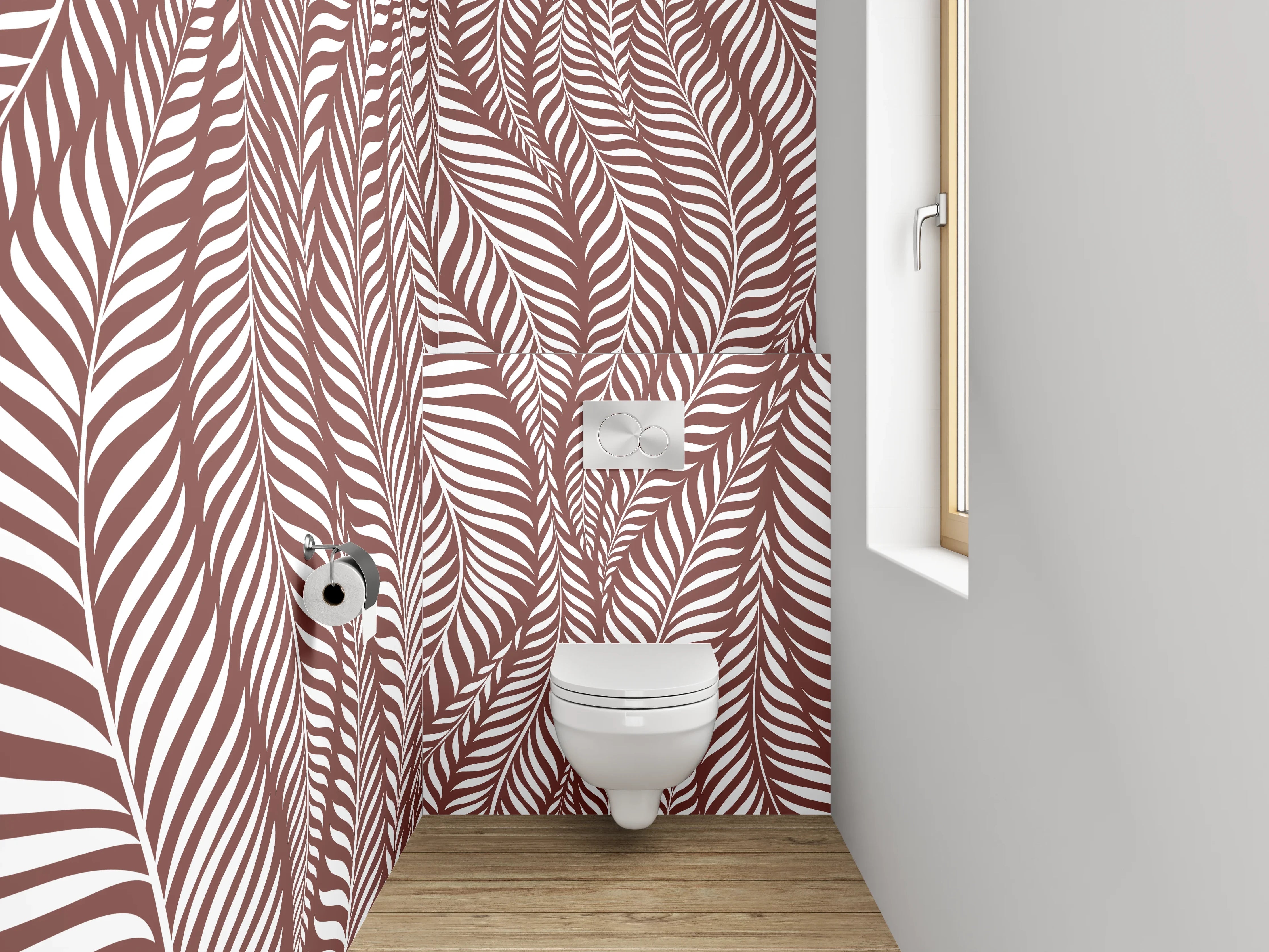 WC-Rückwand - Braunes Blätter-Muster modern