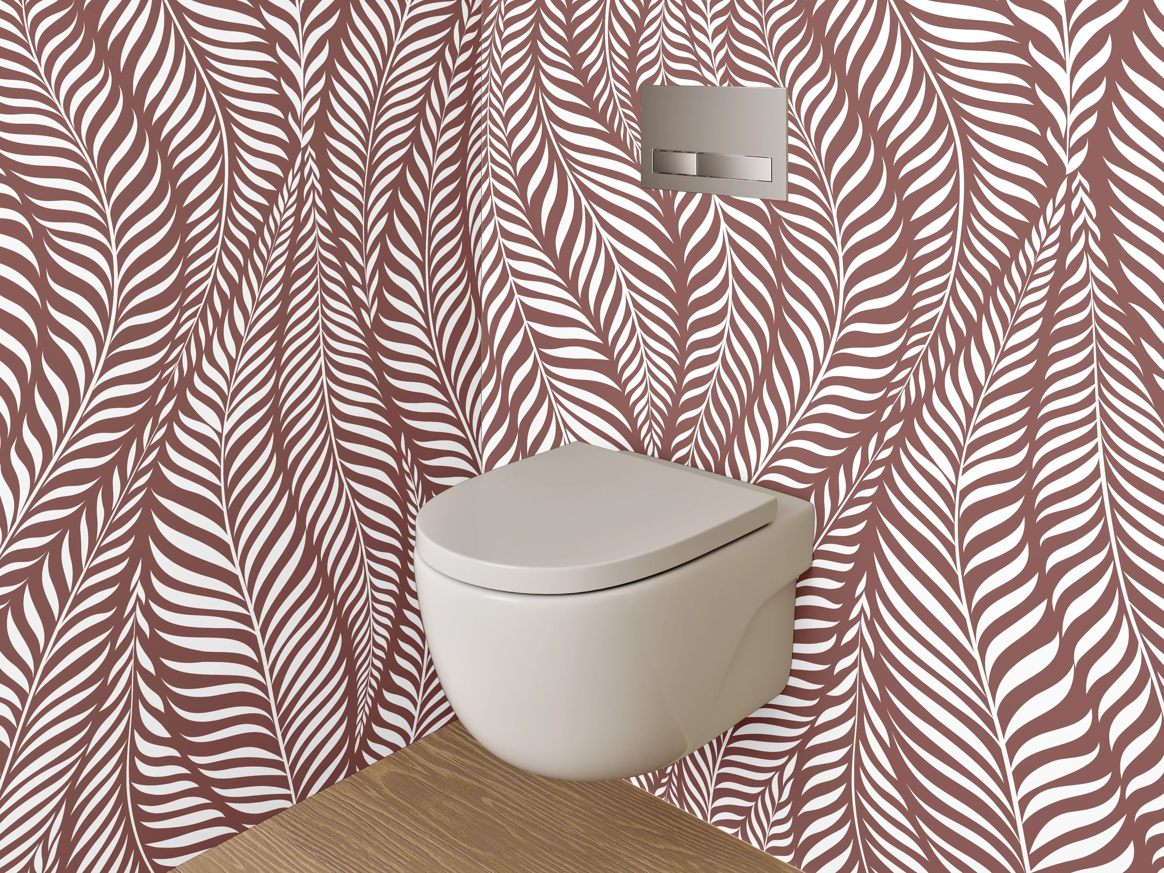 WC-Rückwand - Braunes Blätter-Muster modern