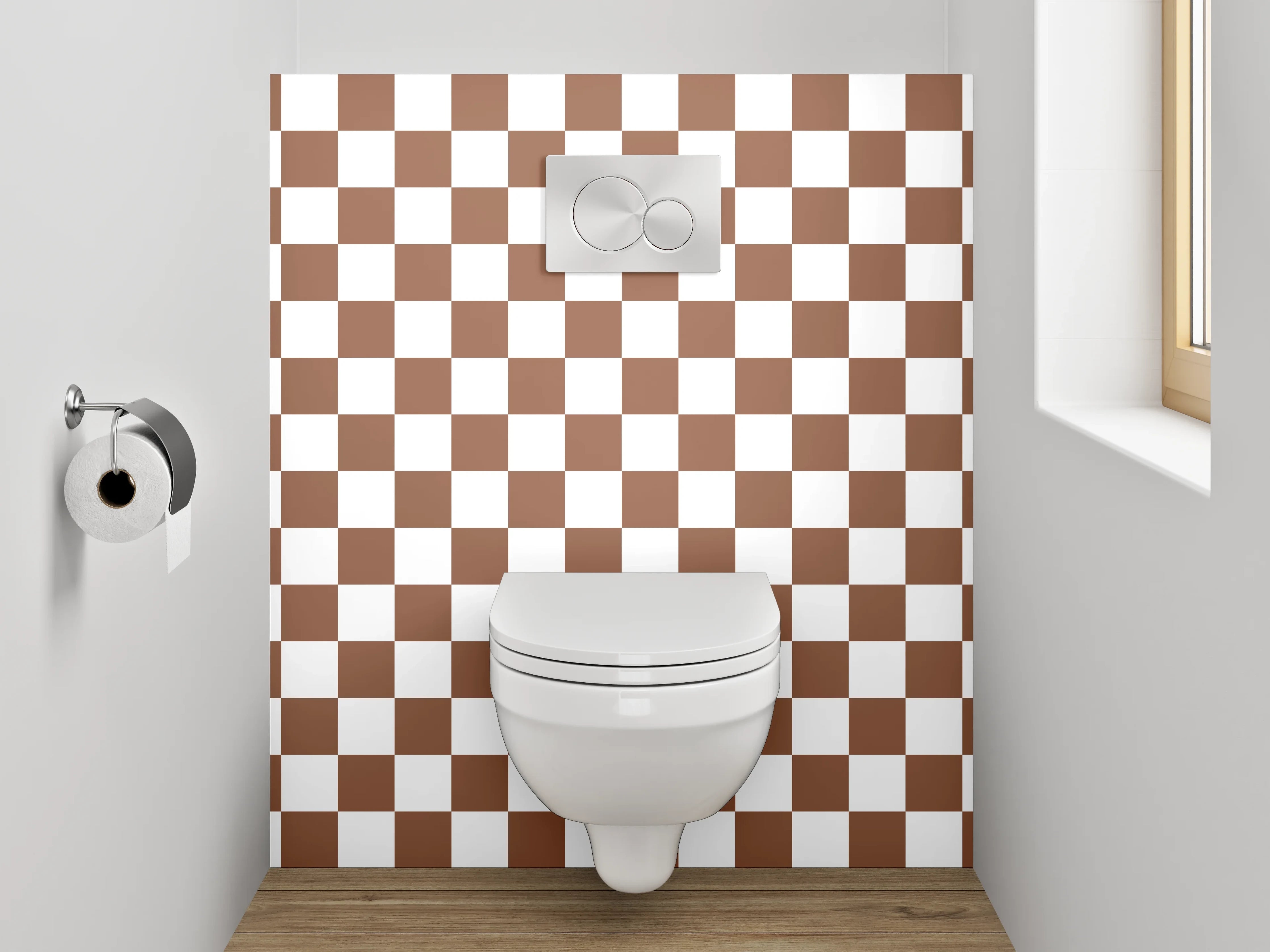 WC-Rückwand - Braunes Karo-Muster Minimalistisch
