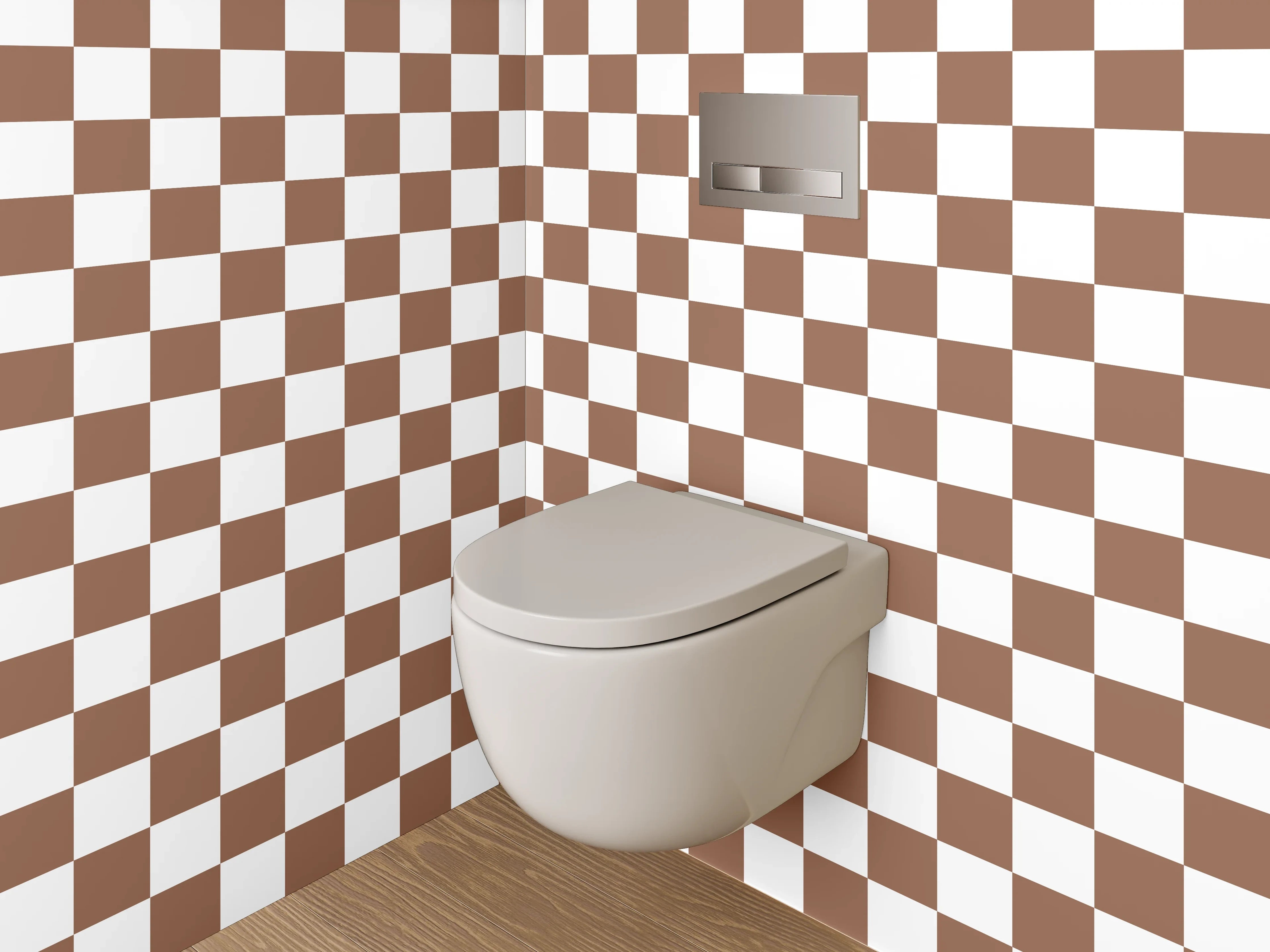 WC-Rückwand - Braunes Karo-Muster Minimalistisch
