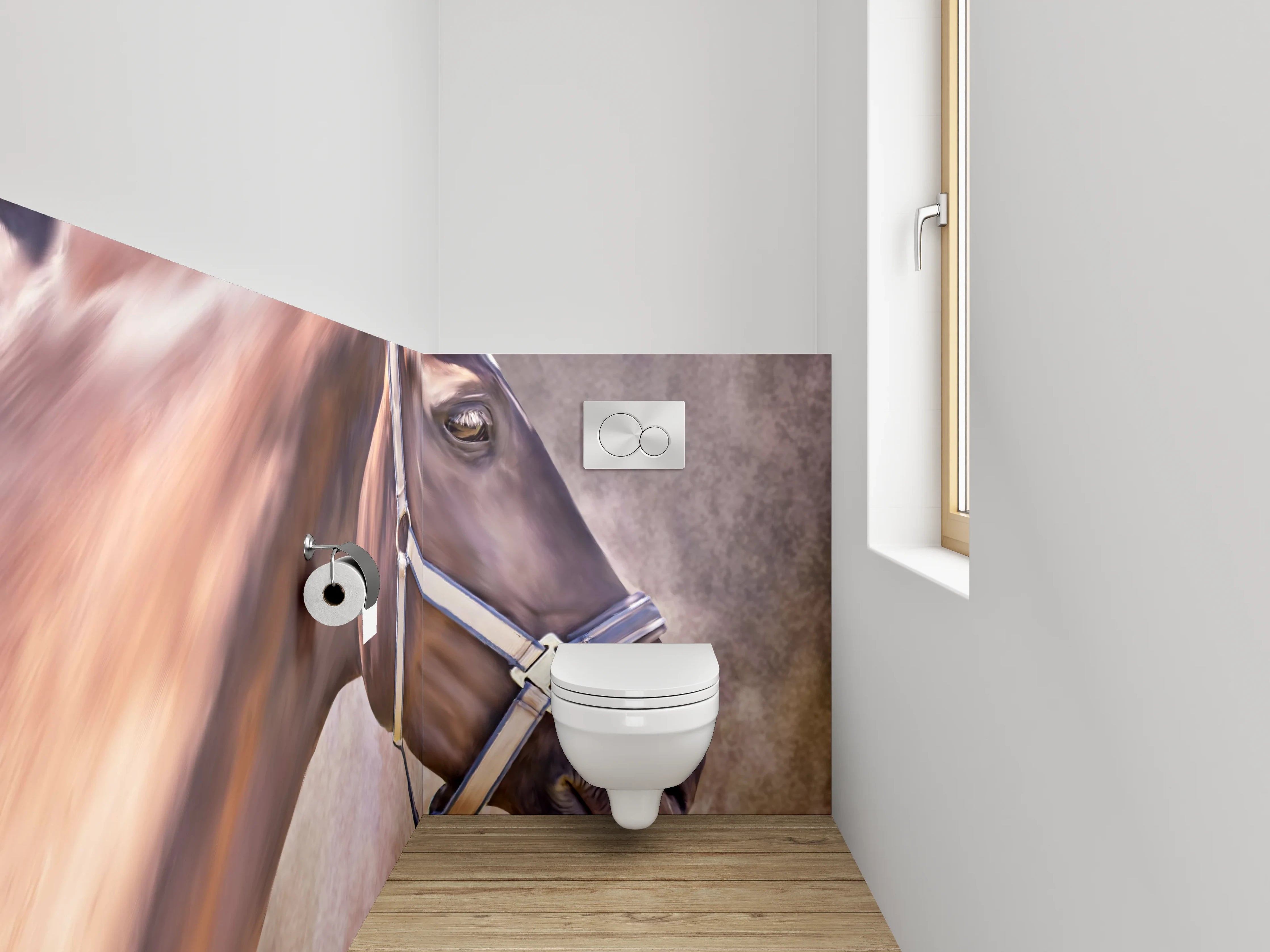 WC-Rückwand - Braunes Pferd Aquarell Tierportrait