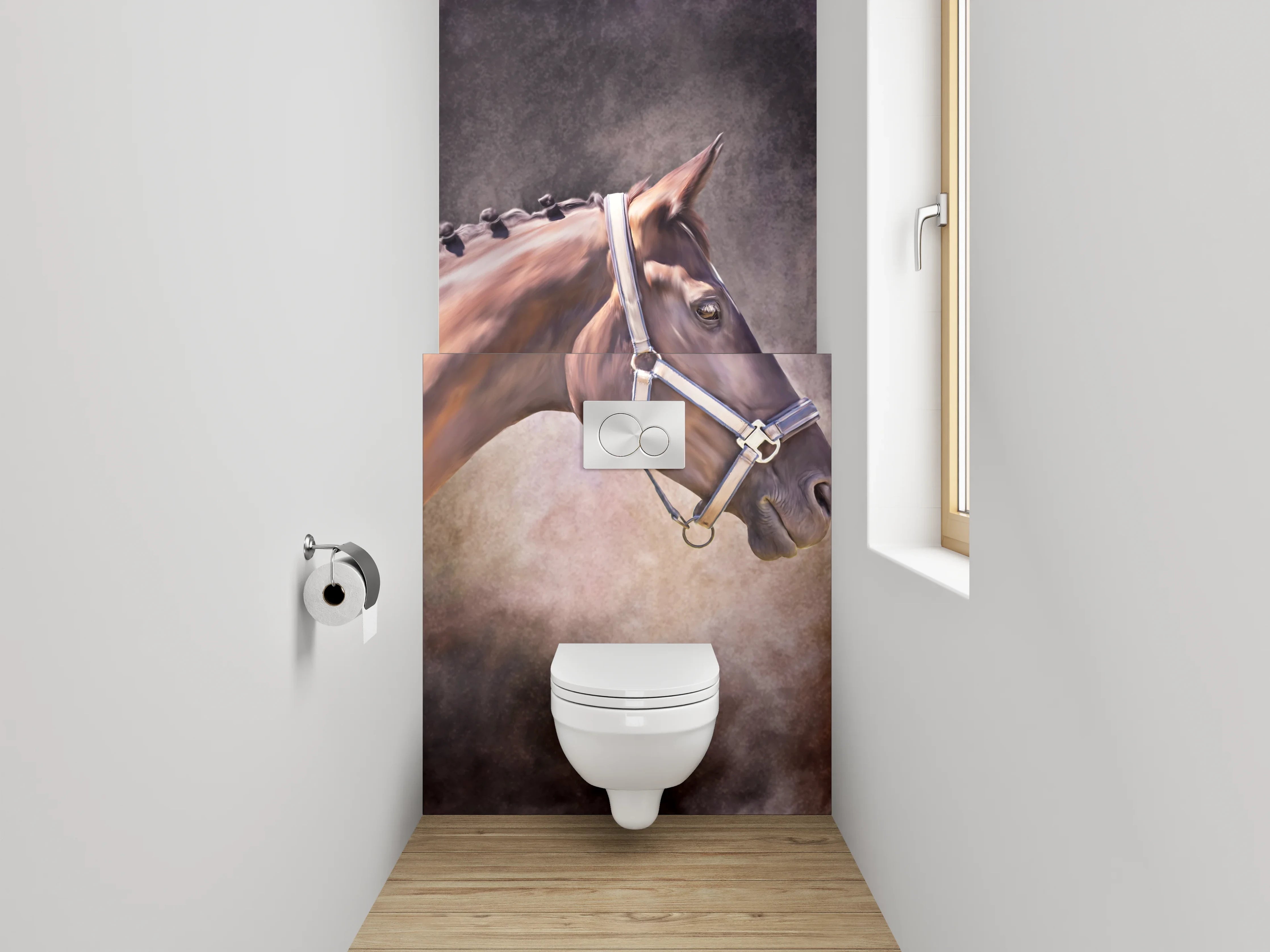 WC-Rückwand - Braunes Pferd Aquarell Tierportrait