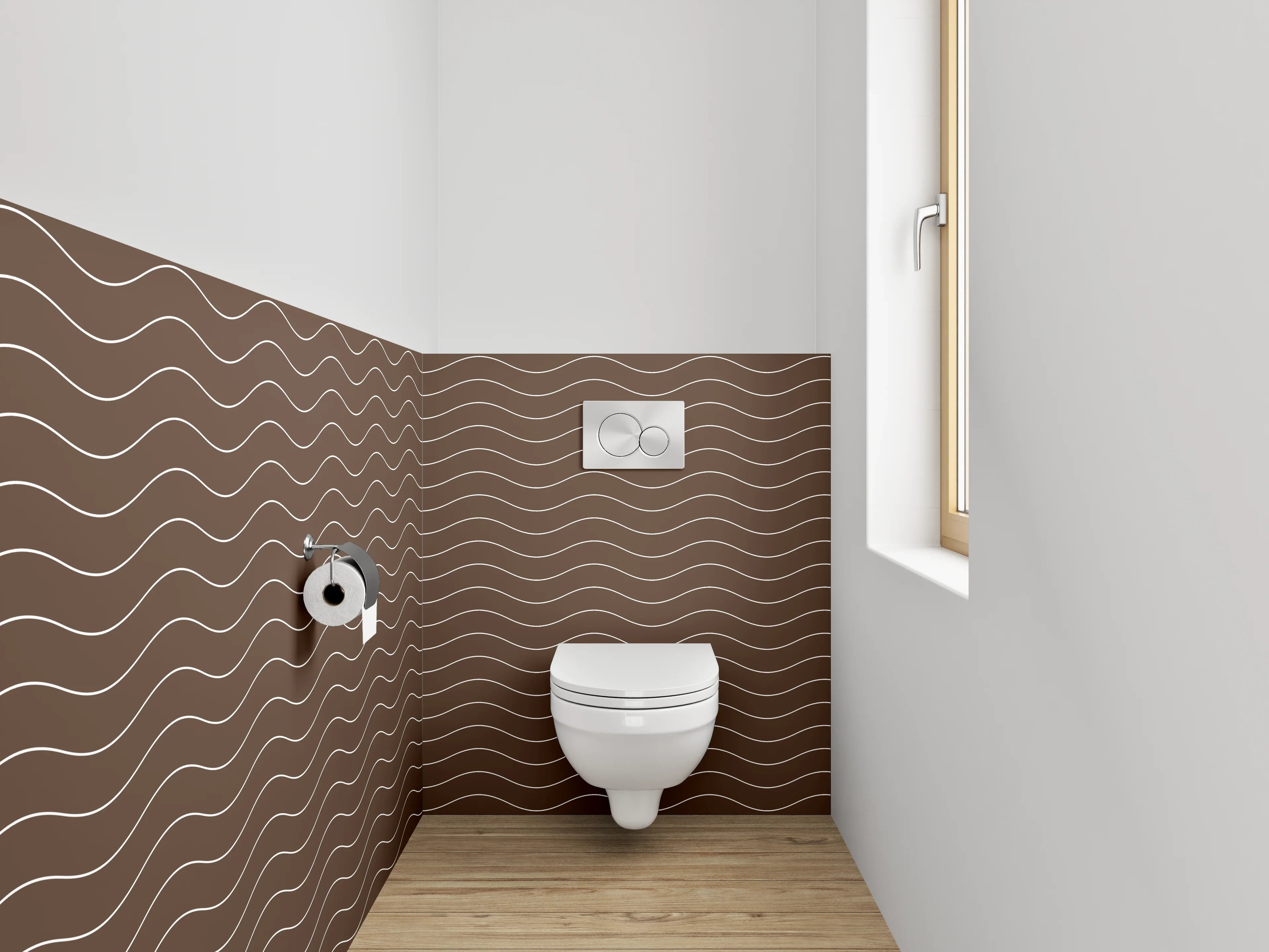 WC-Rückwand - Braunes Wellenlinien-Muster modern reserviert