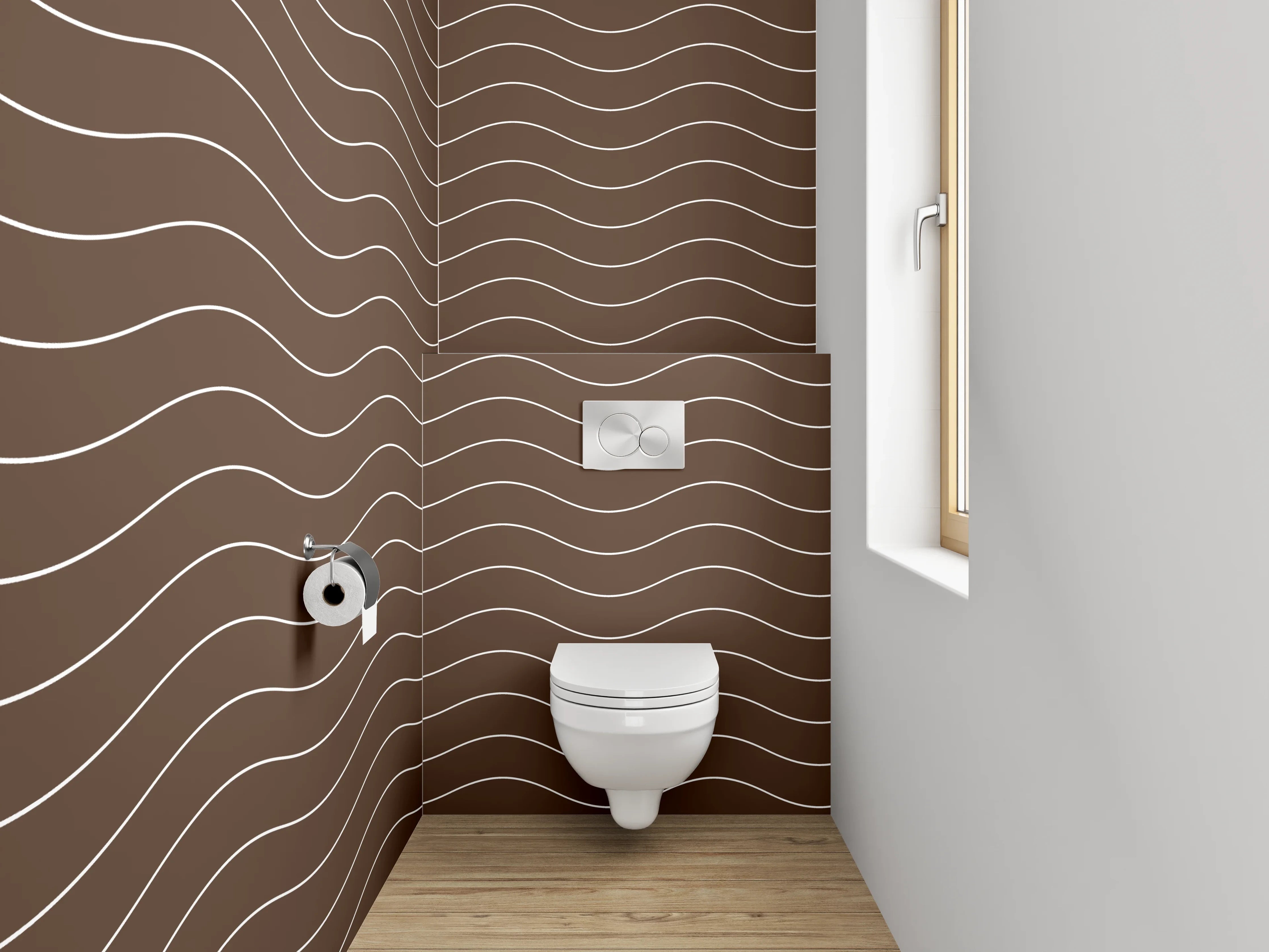 WC-Rückwand - Braunes Wellenlinien-Muster modern reserviert