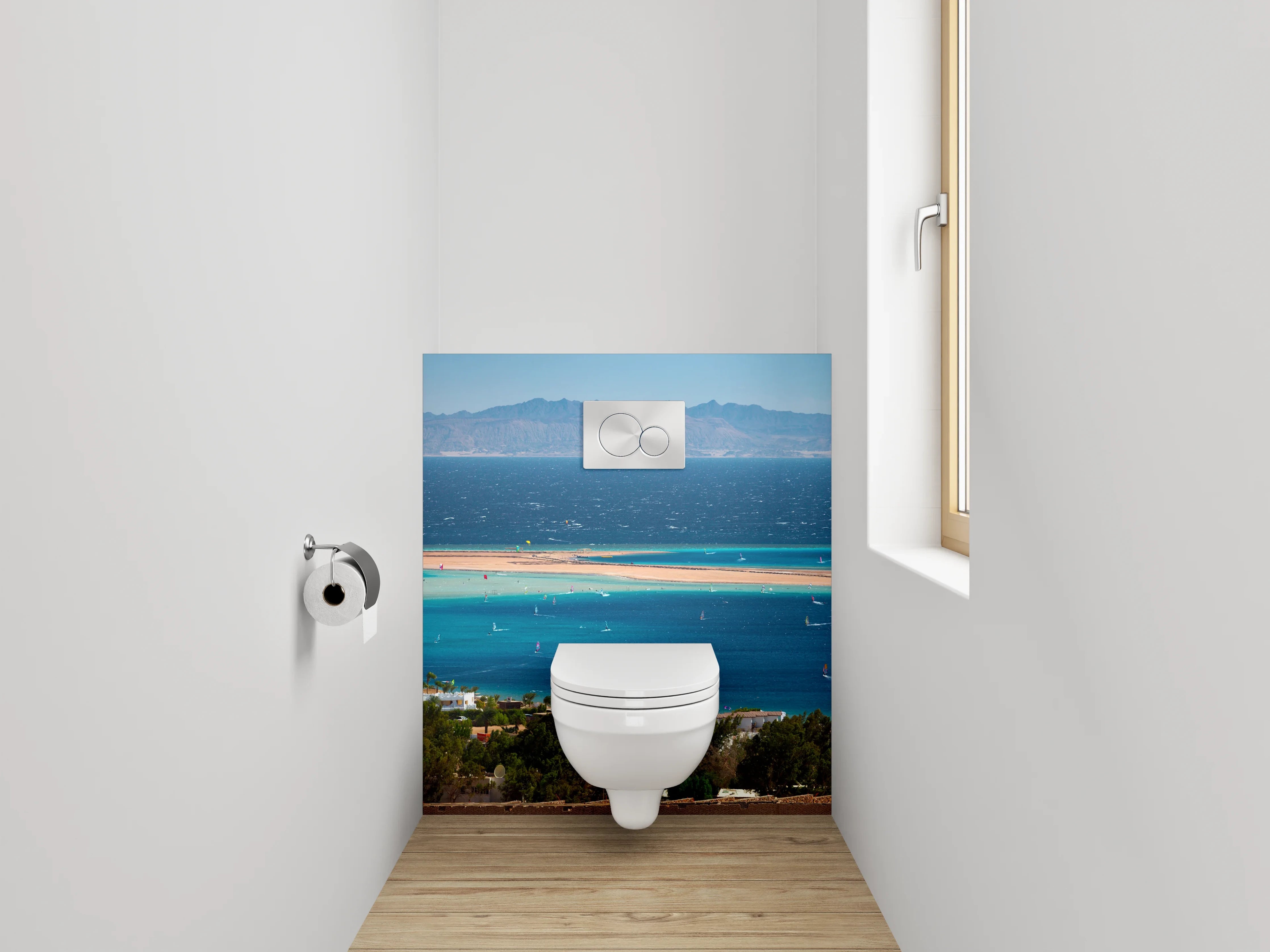 WC-Rückwand - Bucht mit türkisblauem Meerblick