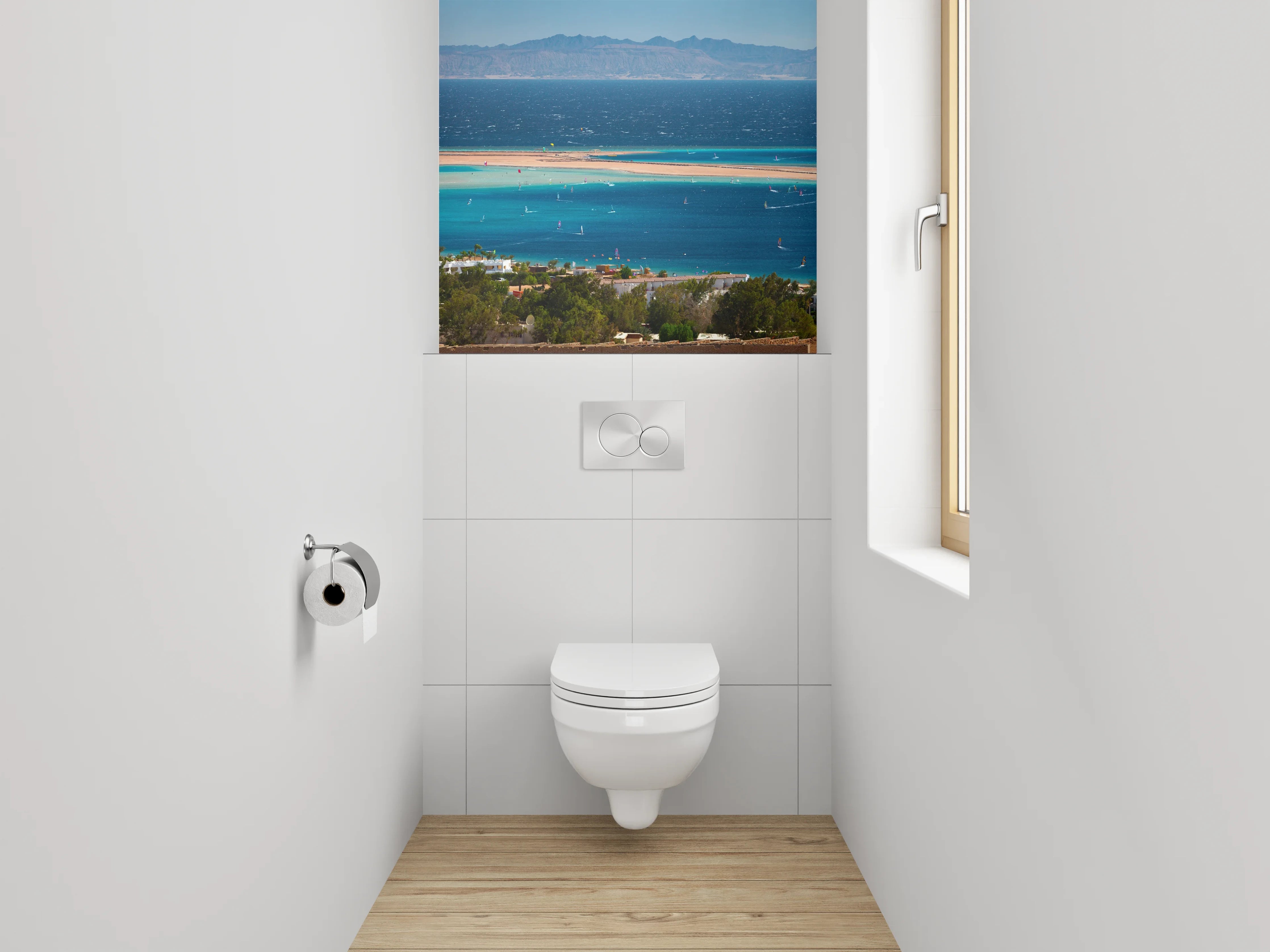 WC-Rückwand - Bucht mit türkisblauem Meerblick