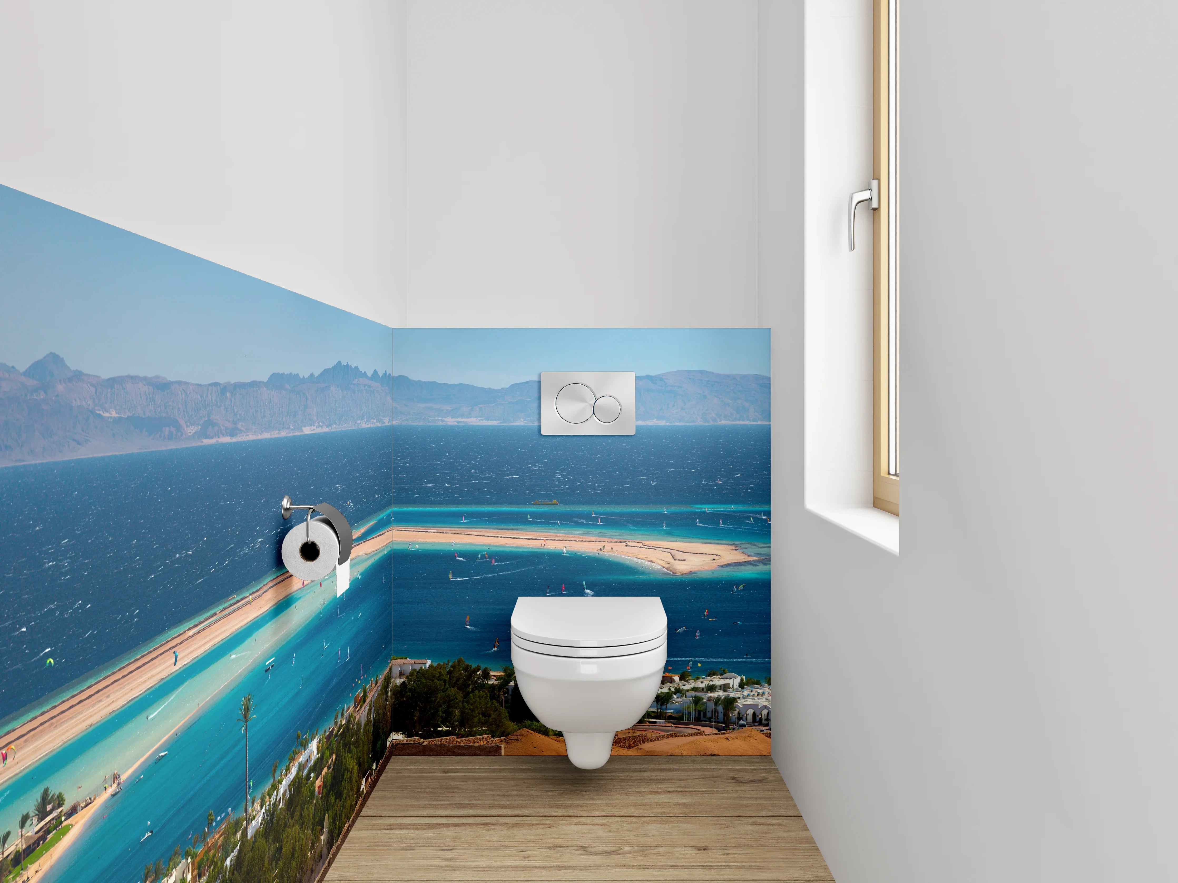 WC-Rückwand - Bucht mit türkisblauem Meerblick