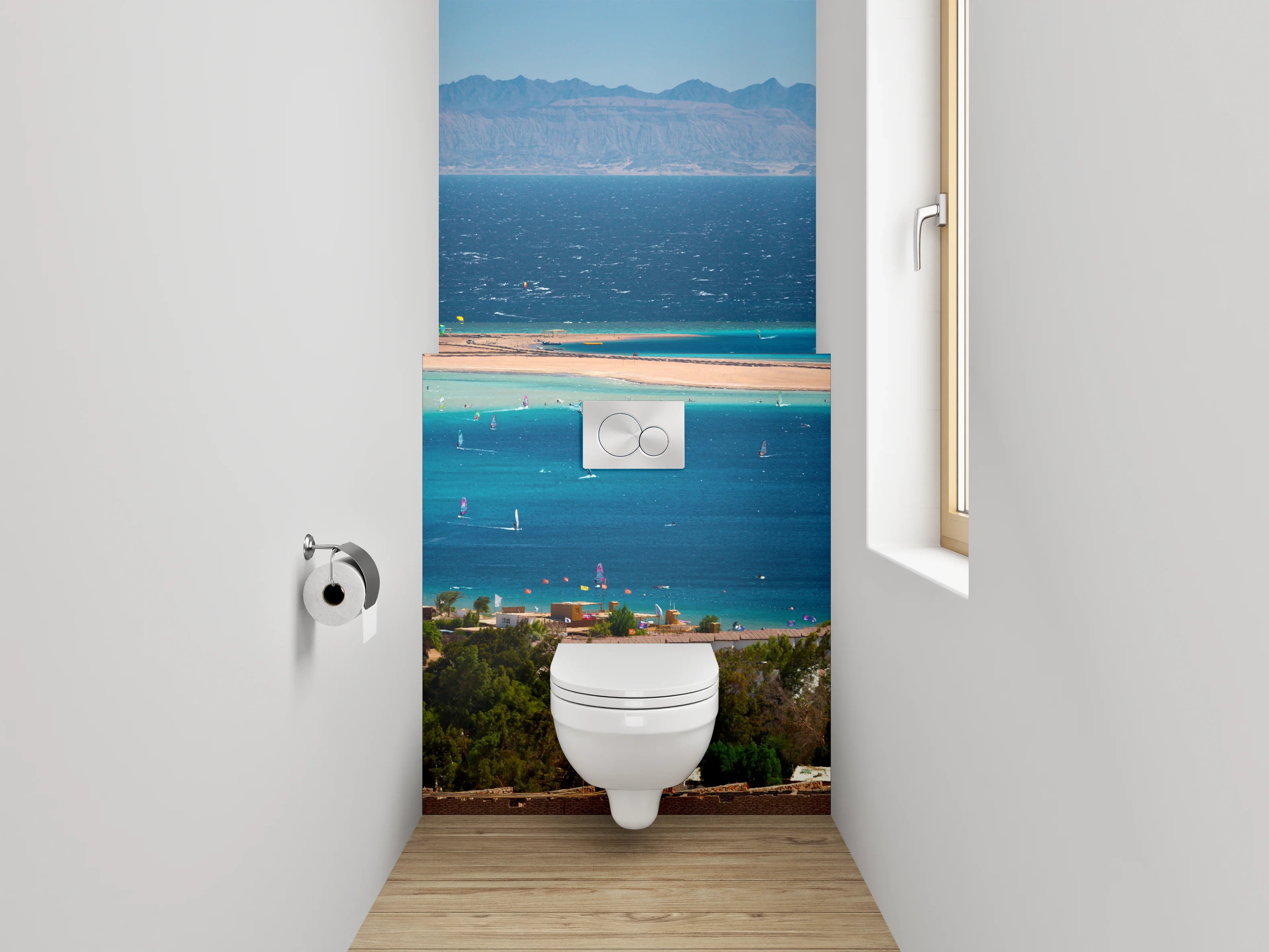 WC-Rückwand - Bucht mit türkisblauem Meerblick