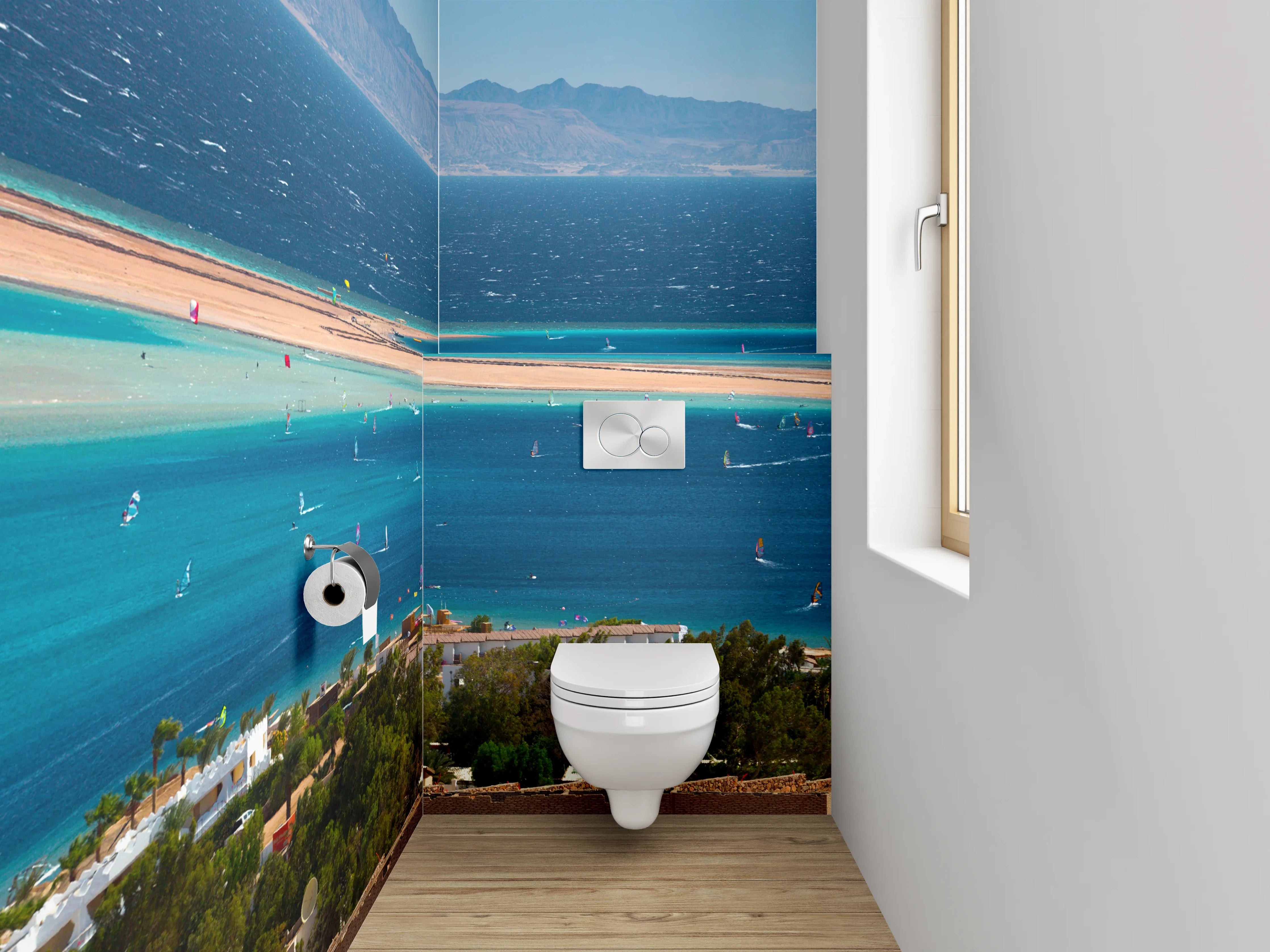 WC-Rückwand - Bucht mit türkisblauem Meerblick