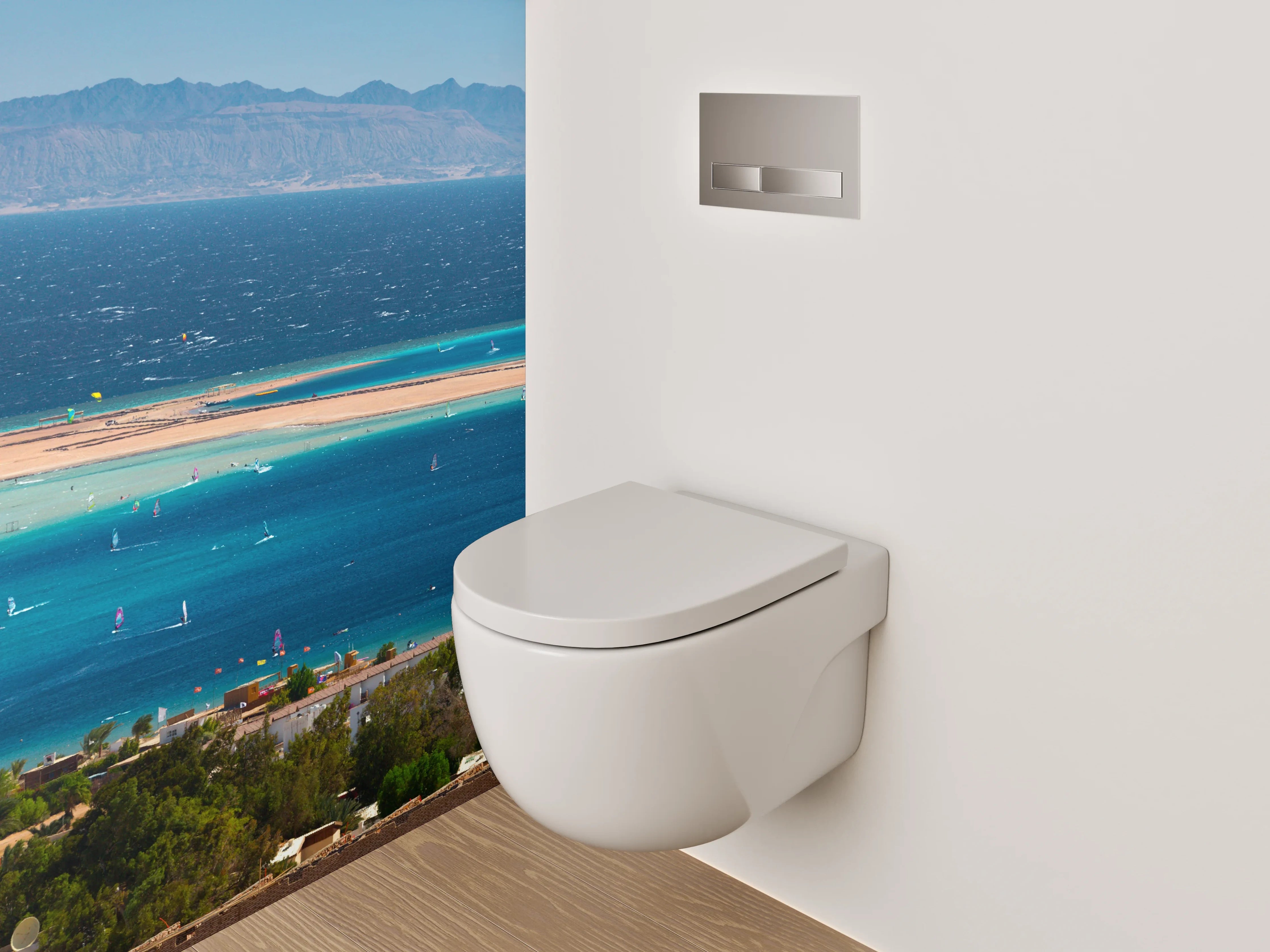 WC-Rückwand - Bucht mit türkisblauem Meerblick