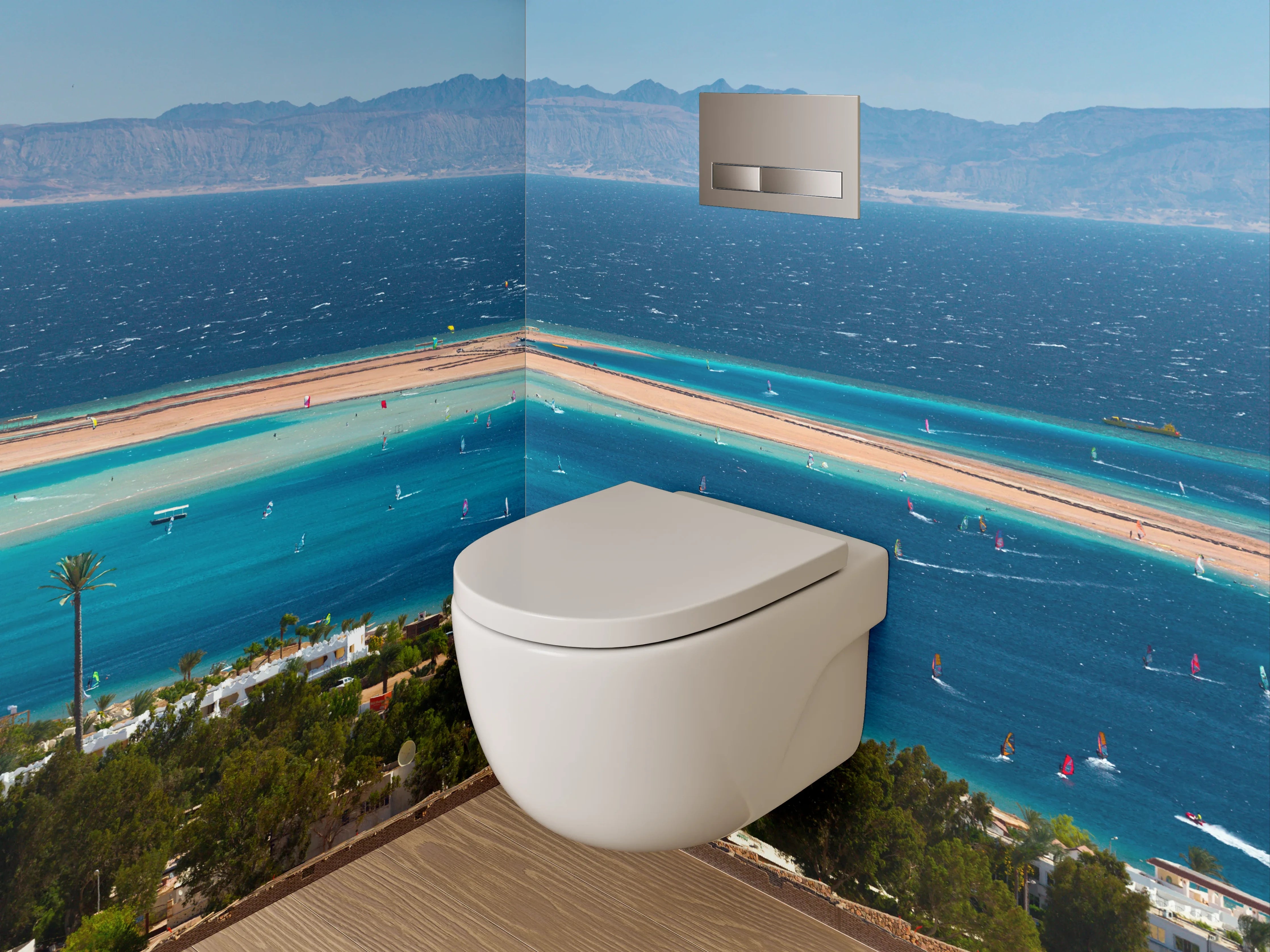 WC-Rückwand - Bucht mit türkisblauem Meerblick