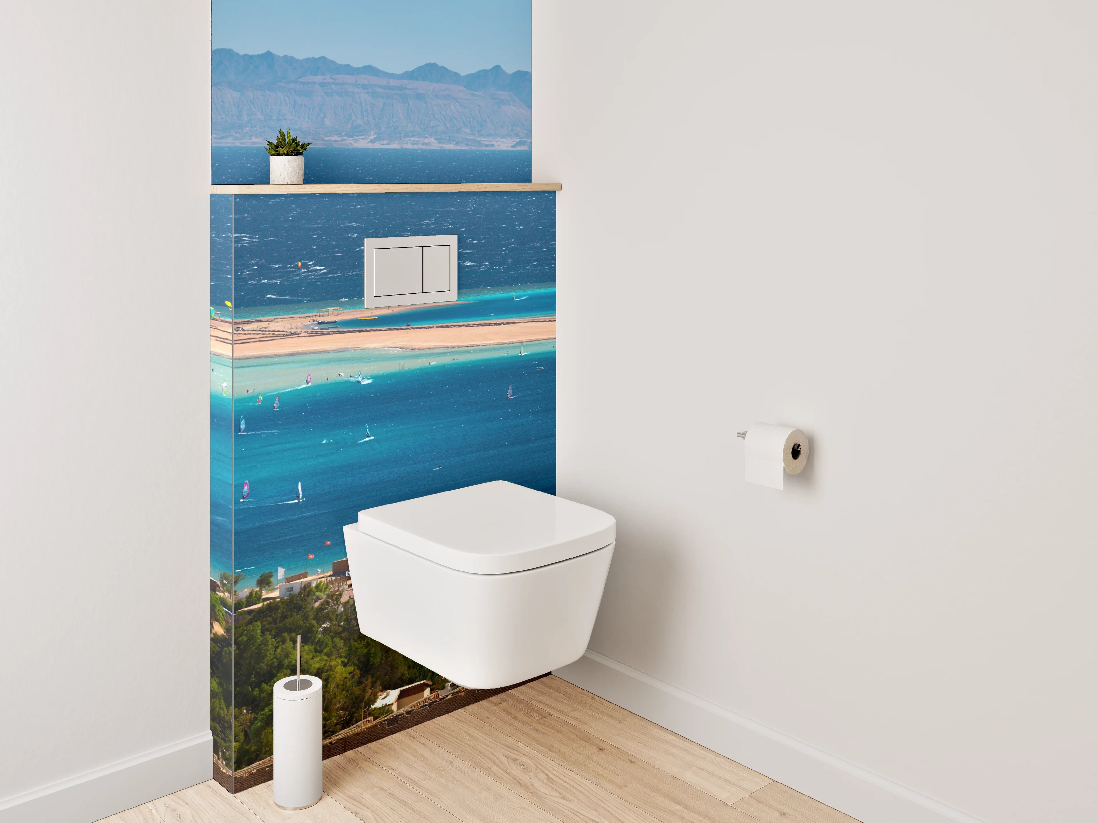 WC-Rückwand - Bucht mit türkisblauem Meerblick