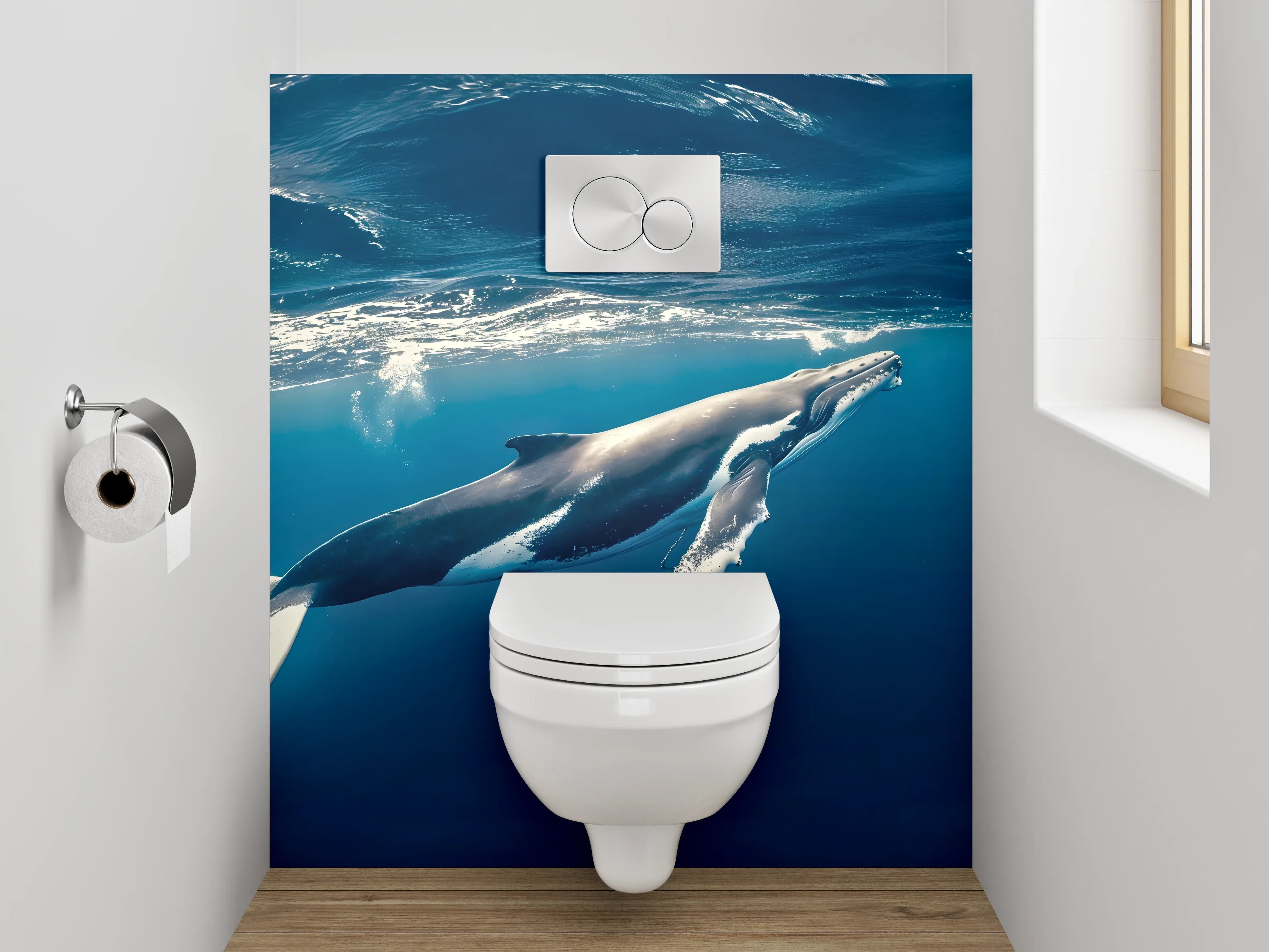 WC-Rückwand - Buckelwal im Ozean