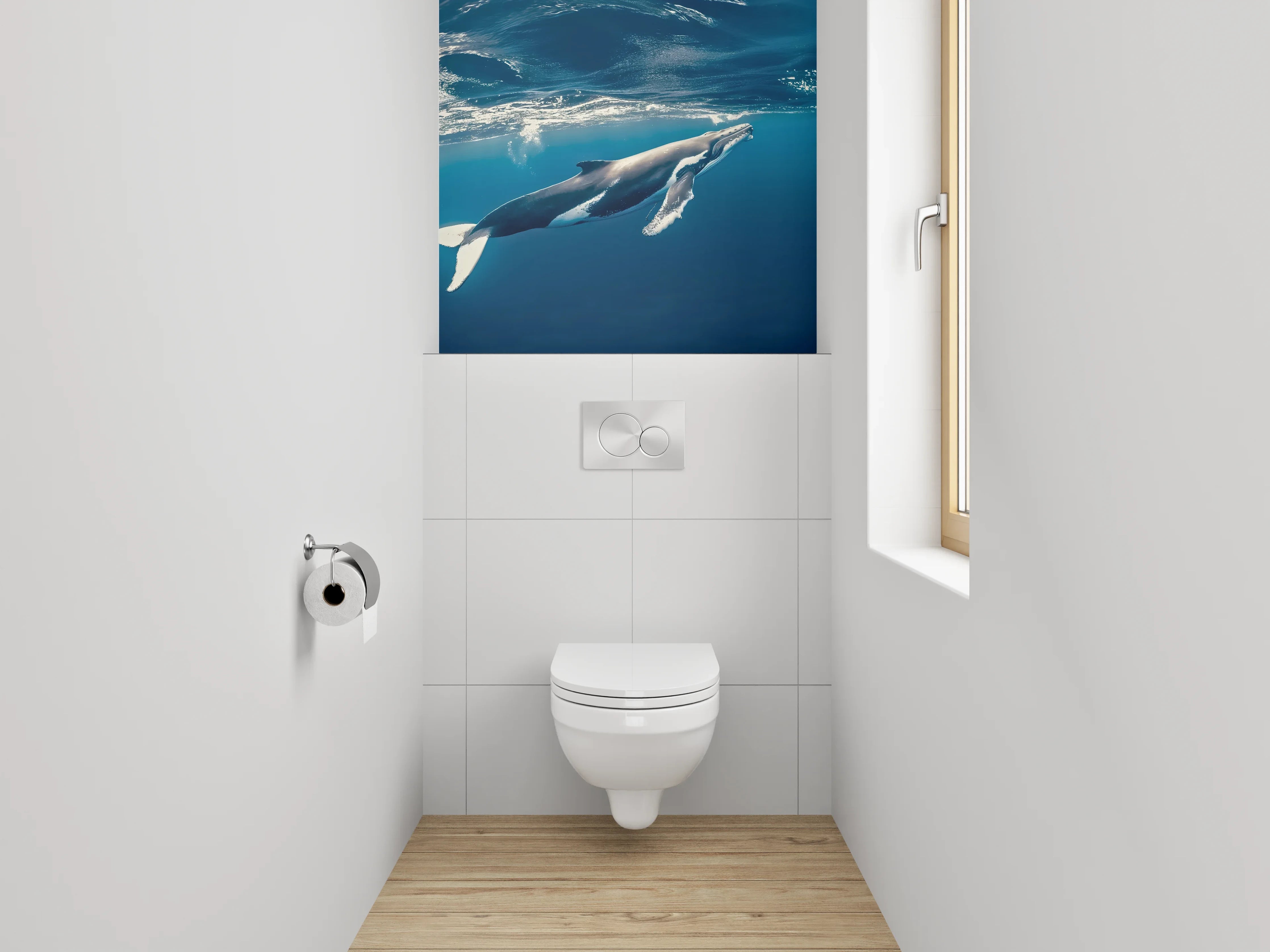 WC-Rückwand - Buckelwal im Ozean