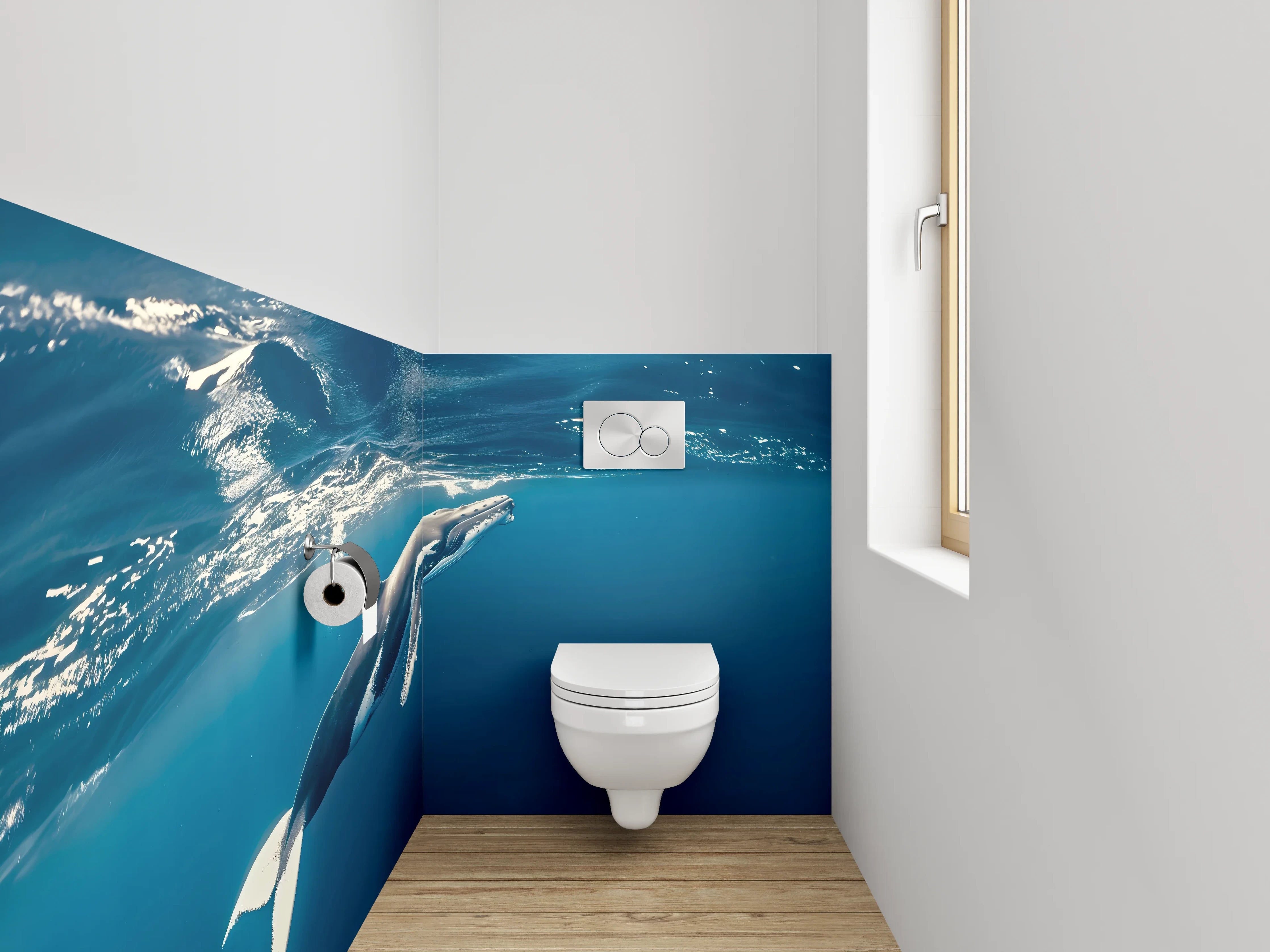 WC-Rückwand - Buckelwal im Ozean
