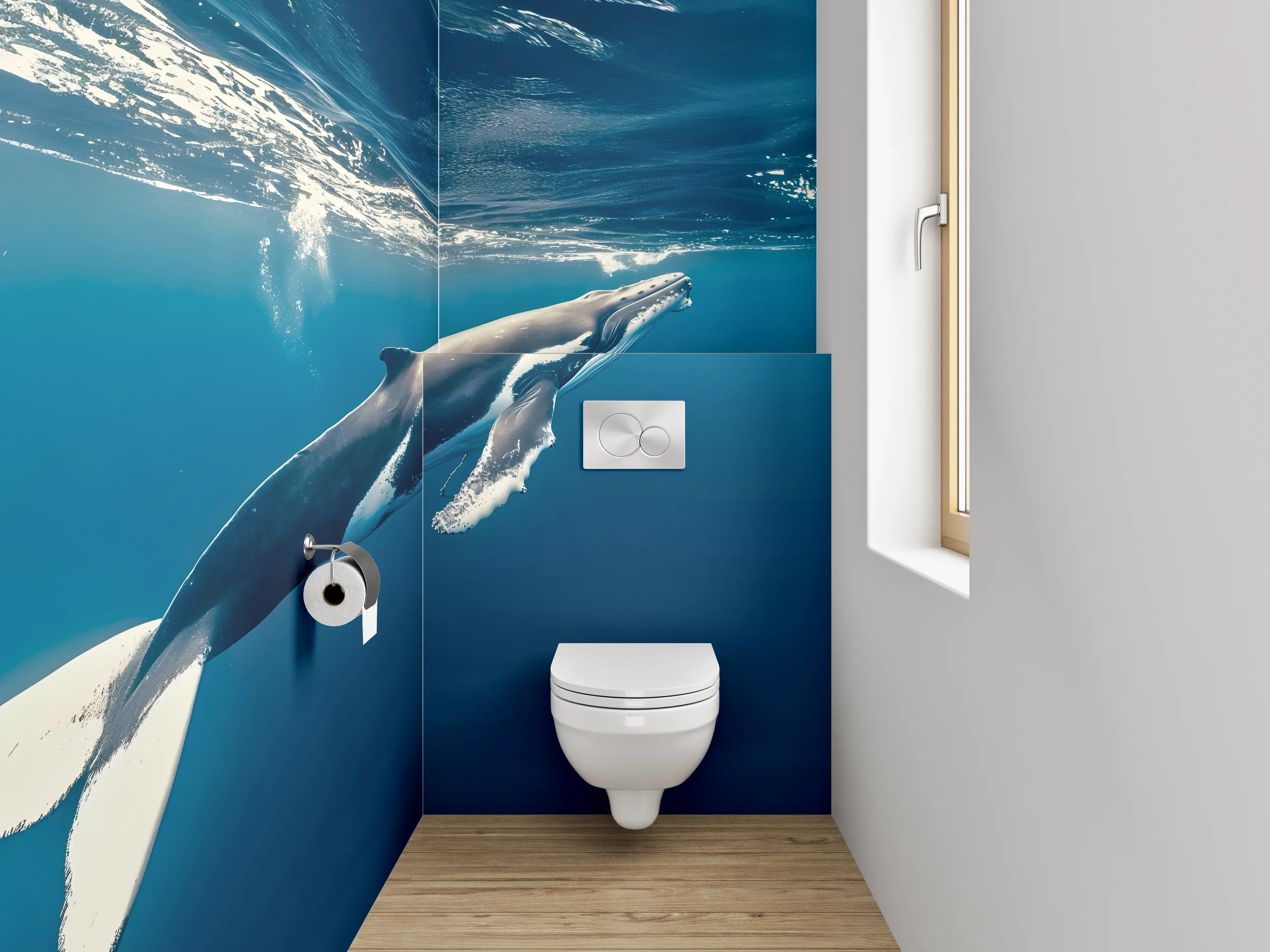 WC-Rückwand - Buckelwal im Ozean