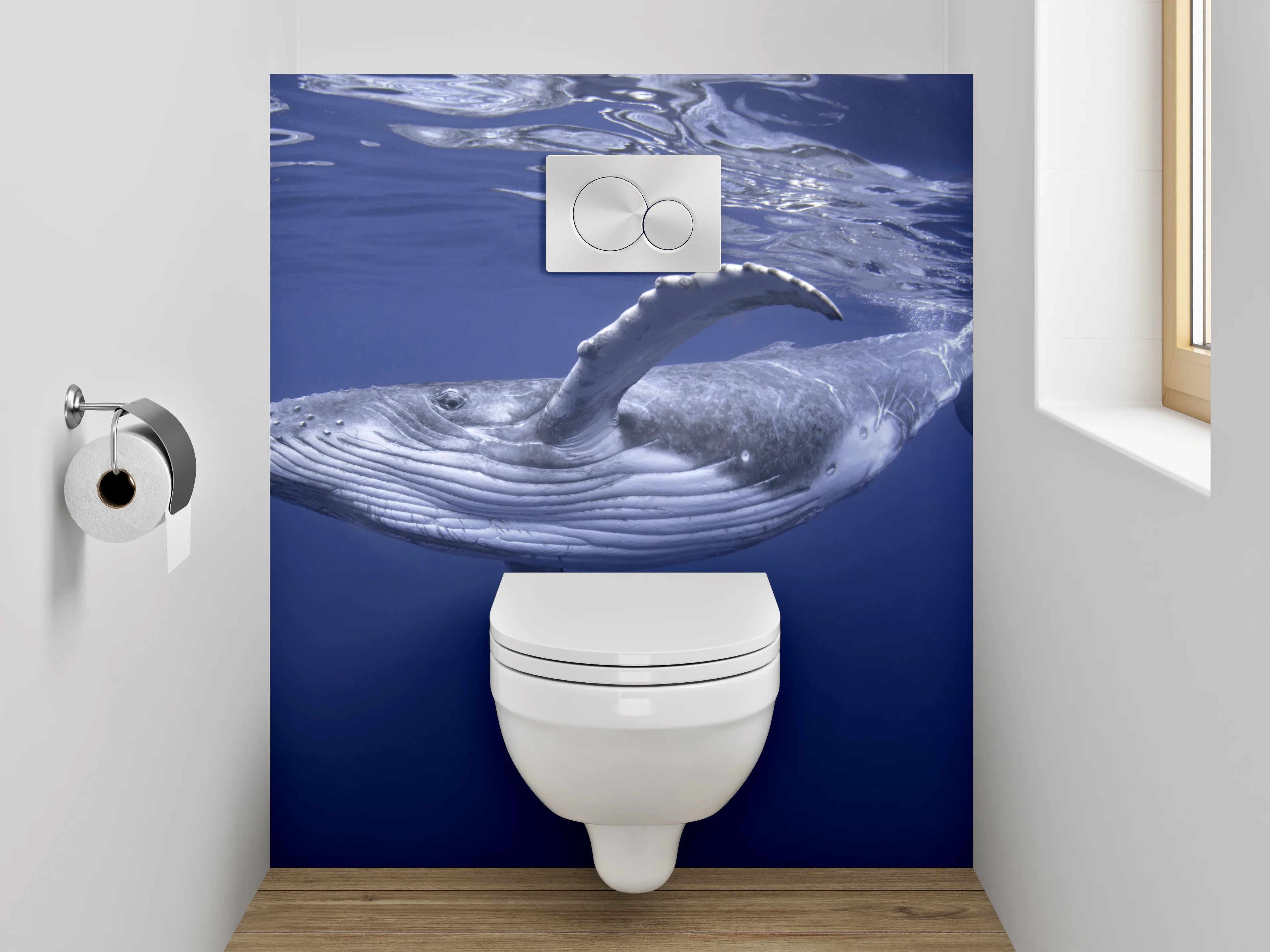 WC-Rückwand - Buckelwal im tiefblauen Ozean