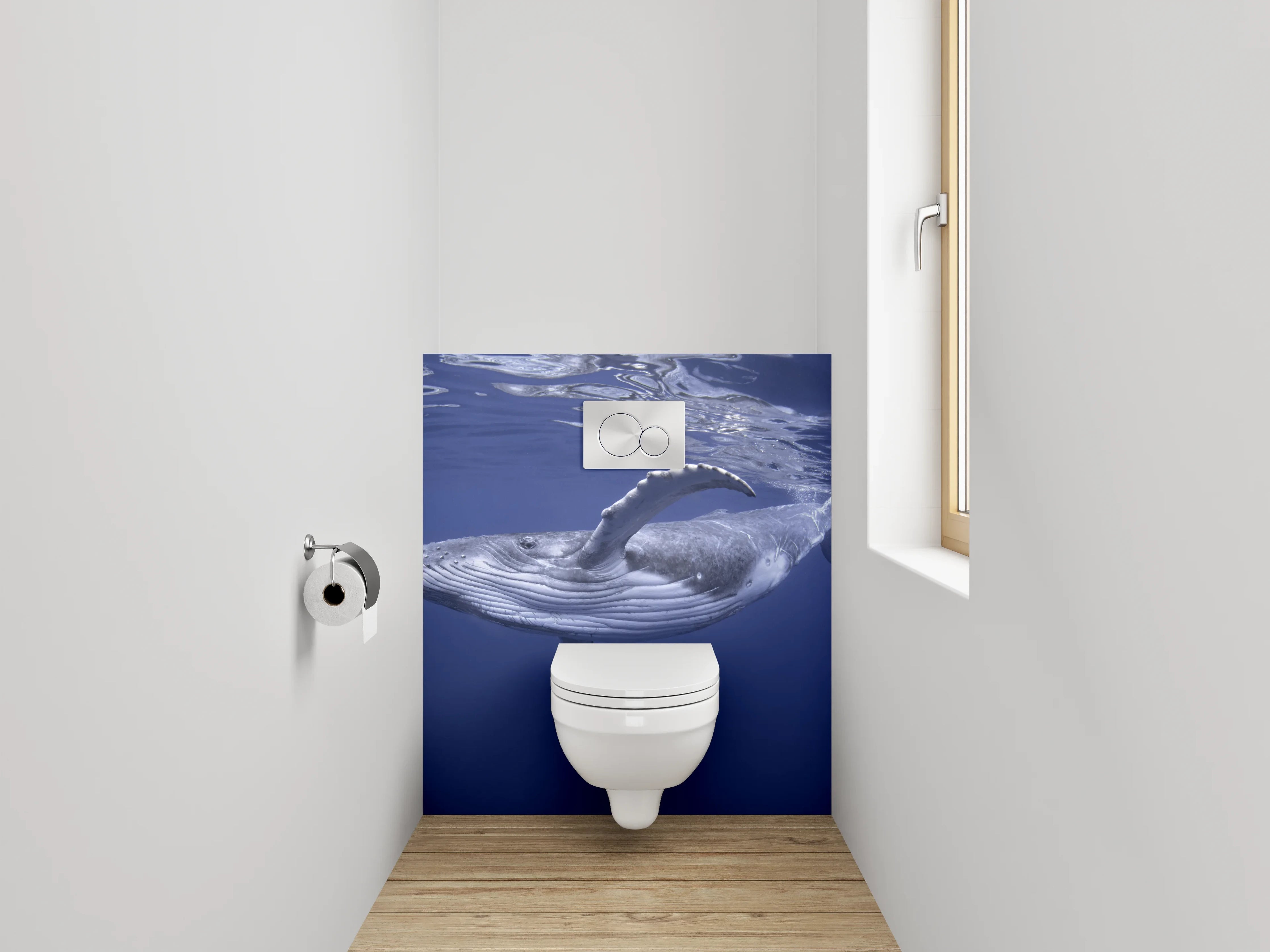 WC-Rückwand - Buckelwal im tiefblauen Ozean