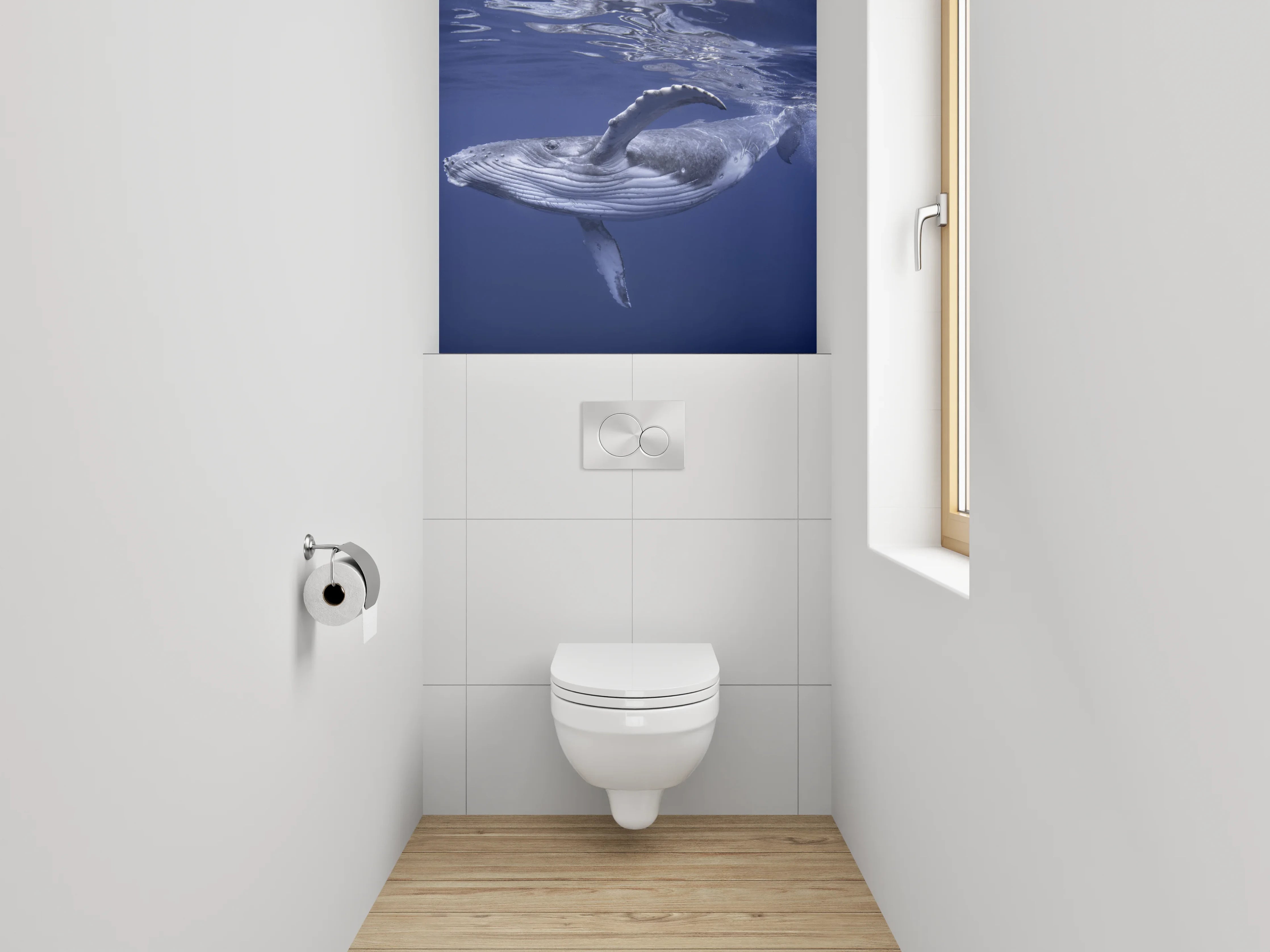 WC-Rückwand - Buckelwal im tiefblauen Ozean
