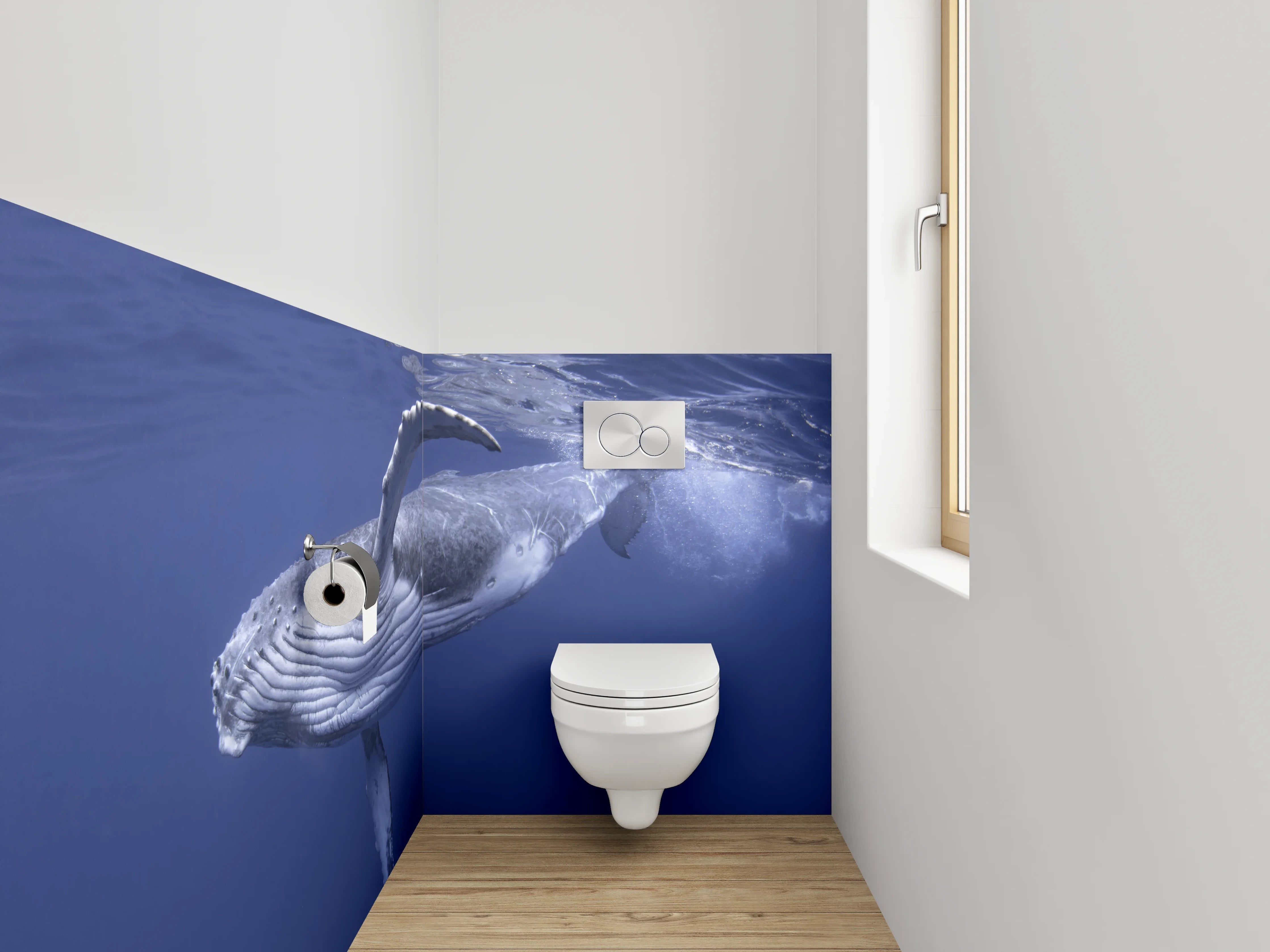 WC-Rückwand - Buckelwal im tiefblauen Ozean