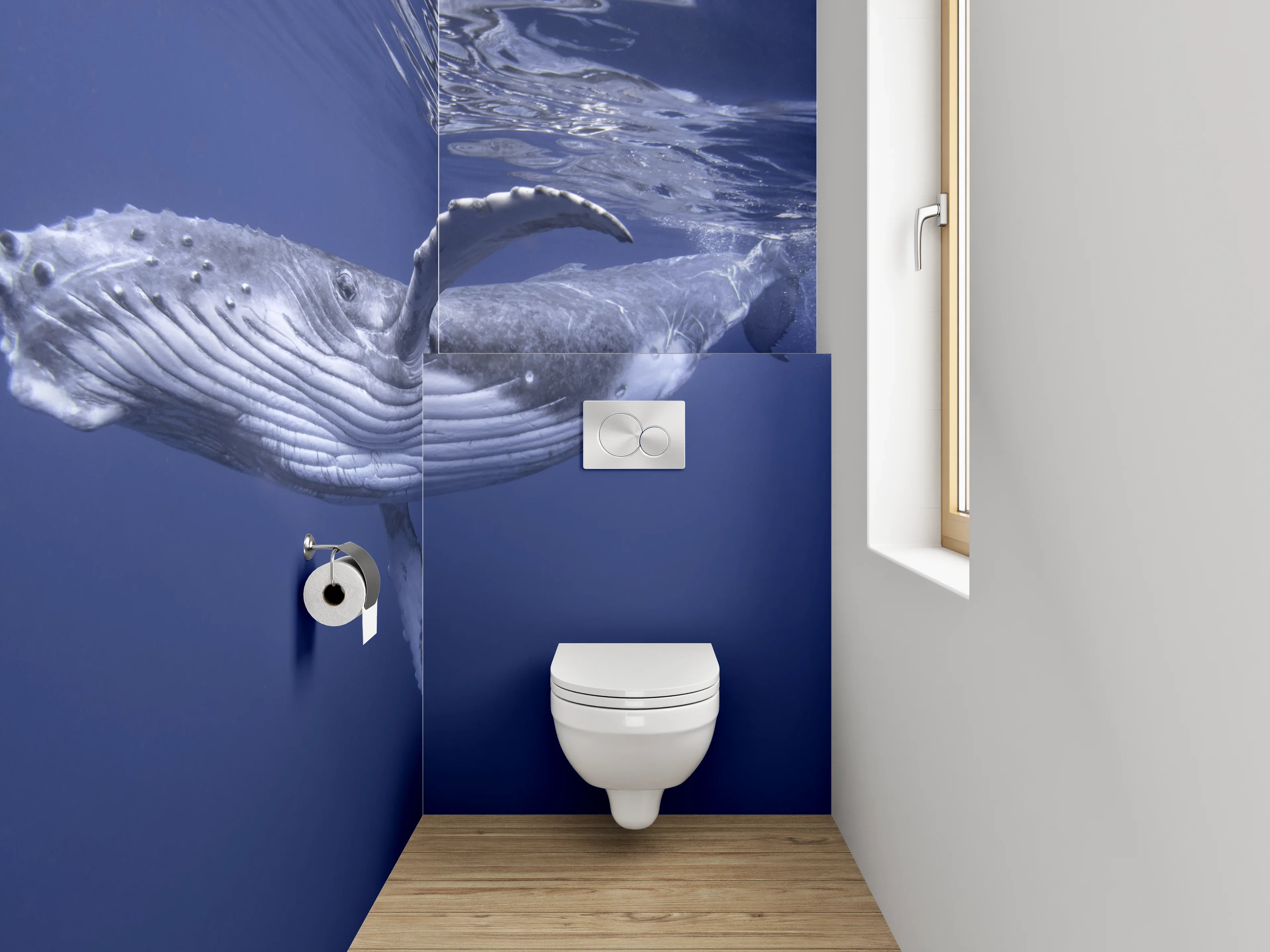 WC-Rückwand - Buckelwal im tiefblauen Ozean