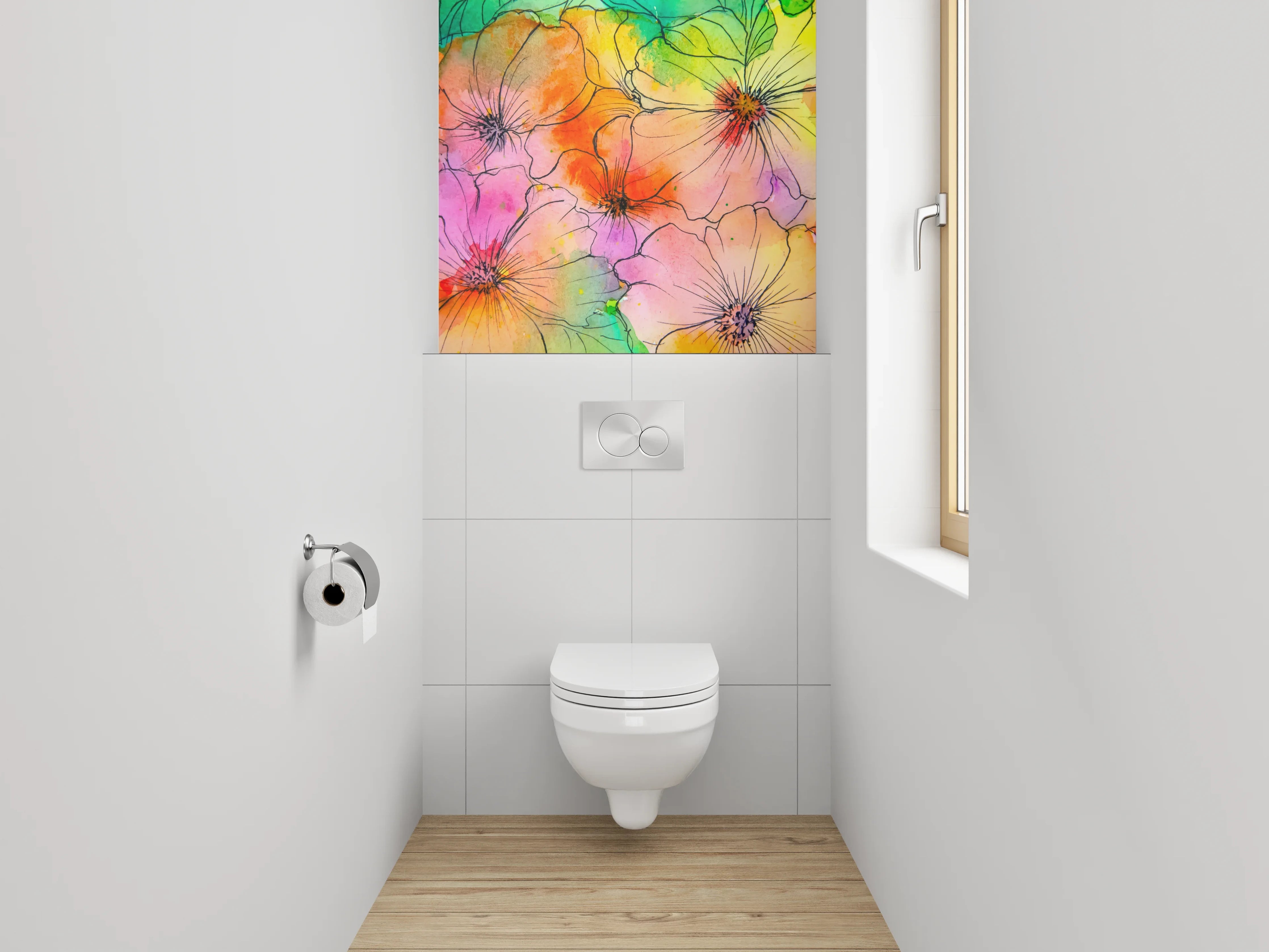 WC-Rückwand - Bunte Aquarell-Blumen Lineart
