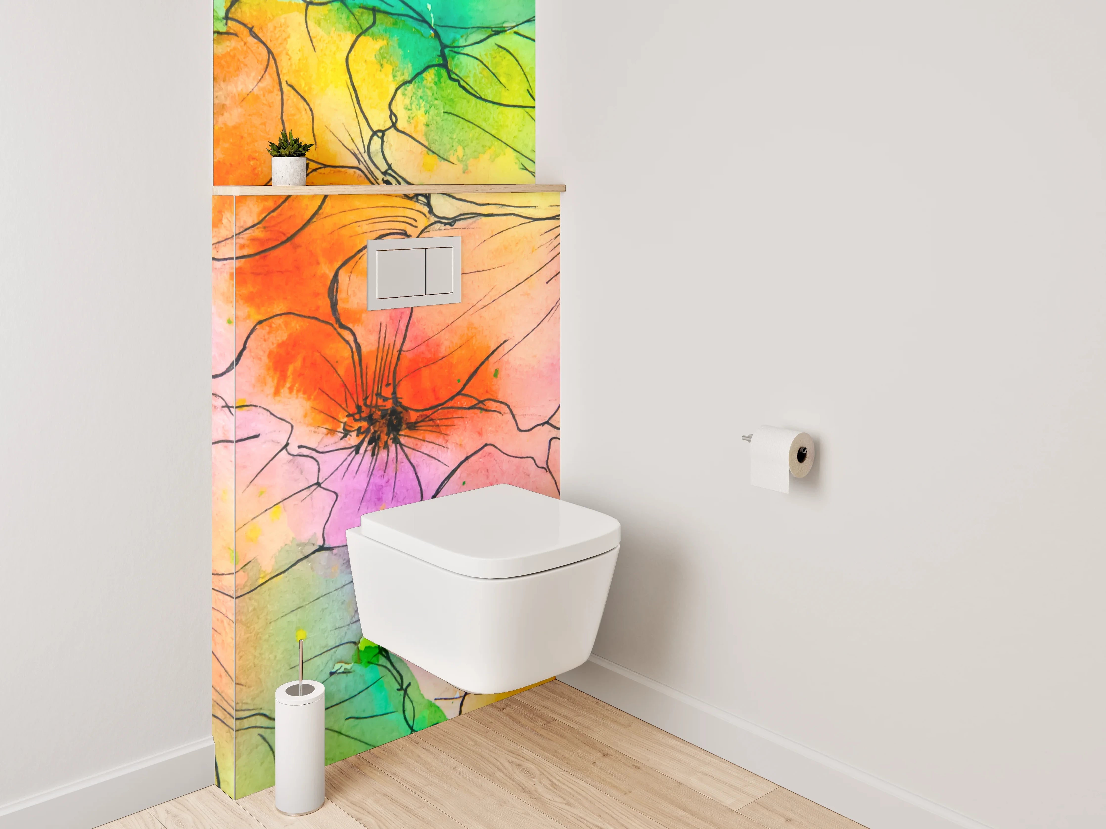 WC-Rückwand - Bunte Aquarell-Blumen Lineart