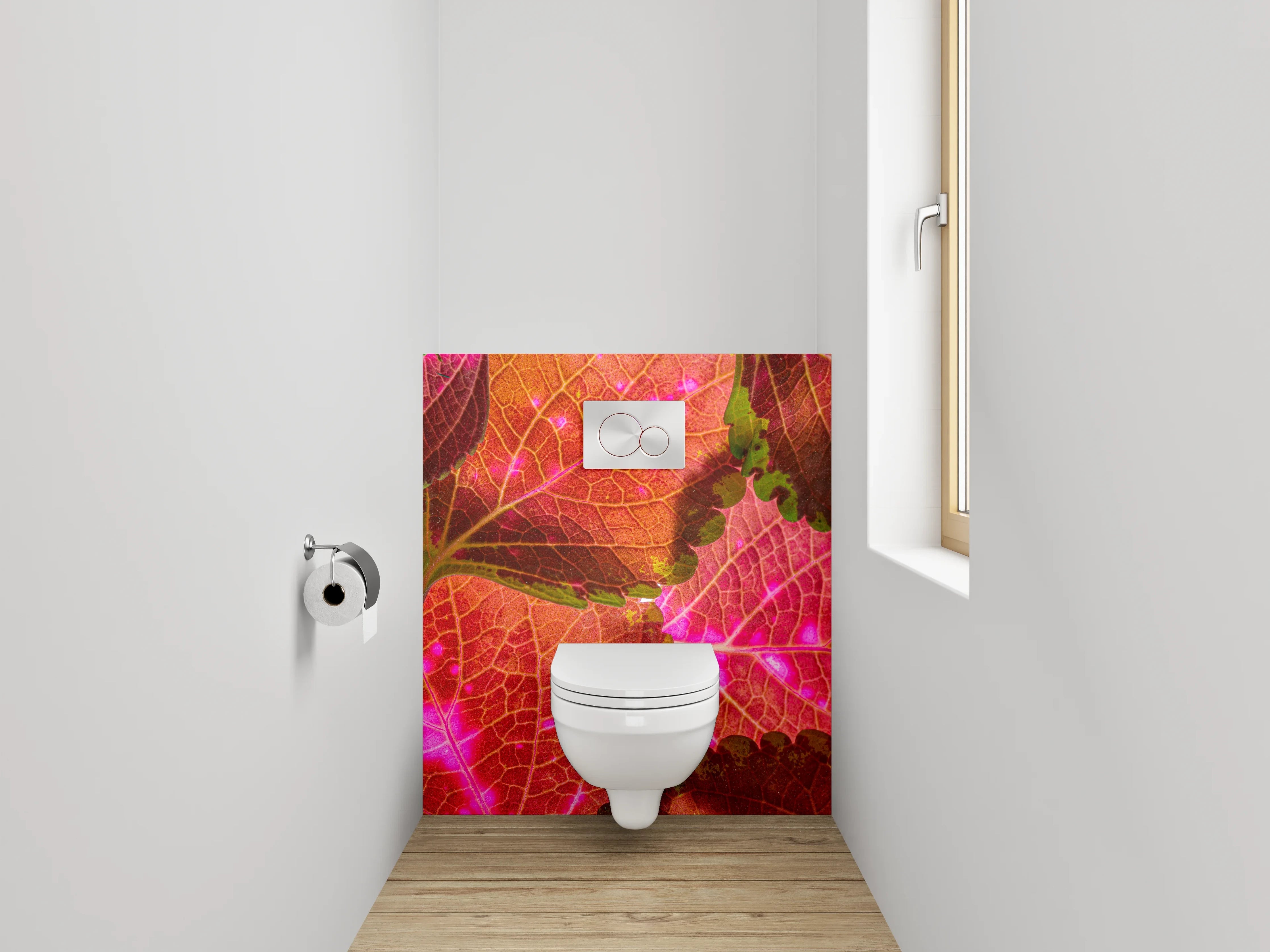 WC-Rückwand - Bunte Blätterstruktur auf Pink